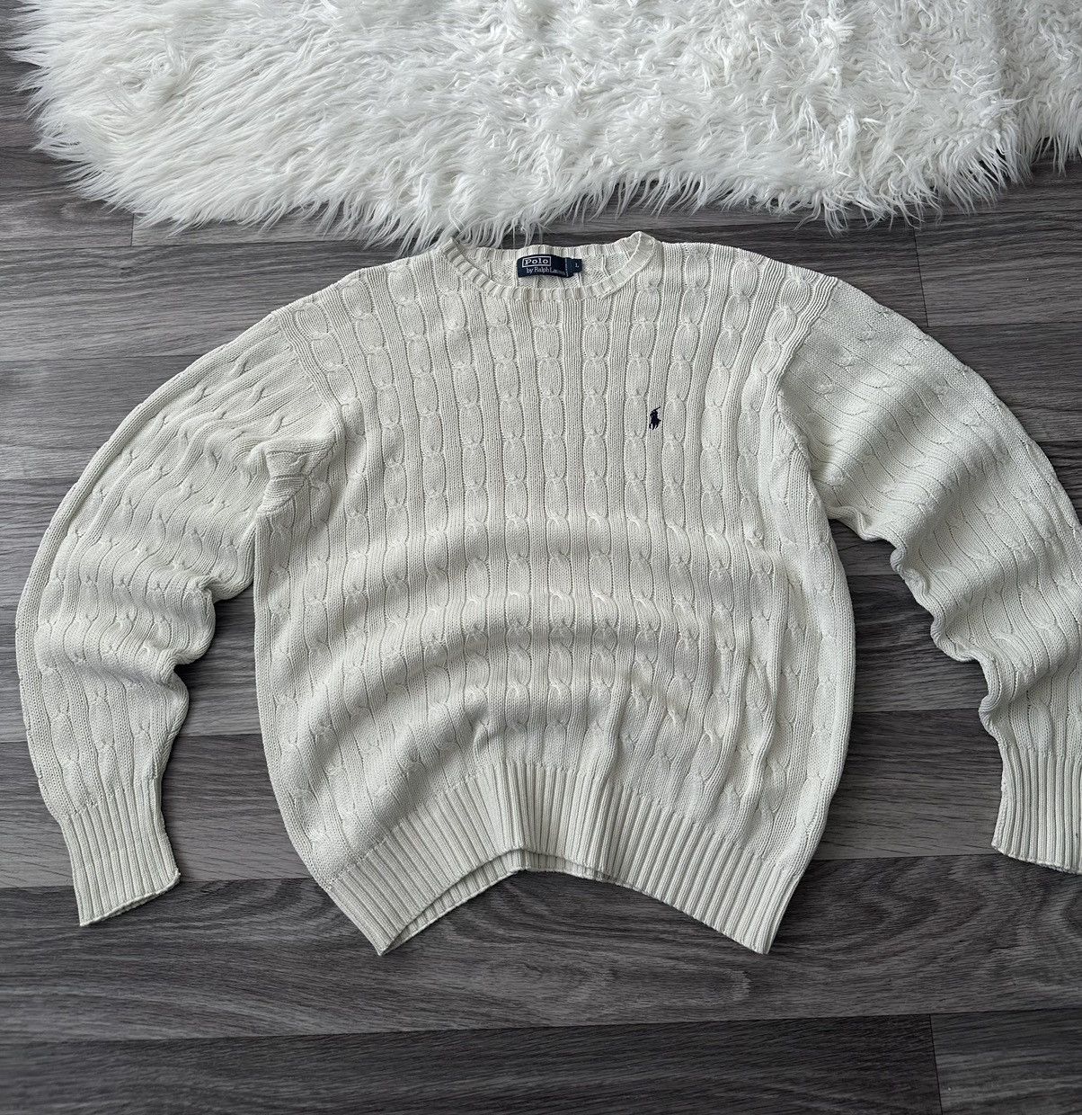 Polo Ralph Lauren White Knitted Cableknit Sweater hype y2k