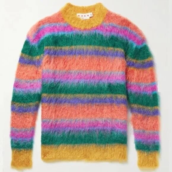 Marni Fuzzy Wuzzy Knit Sweater Mohair Multicolor Striped 44