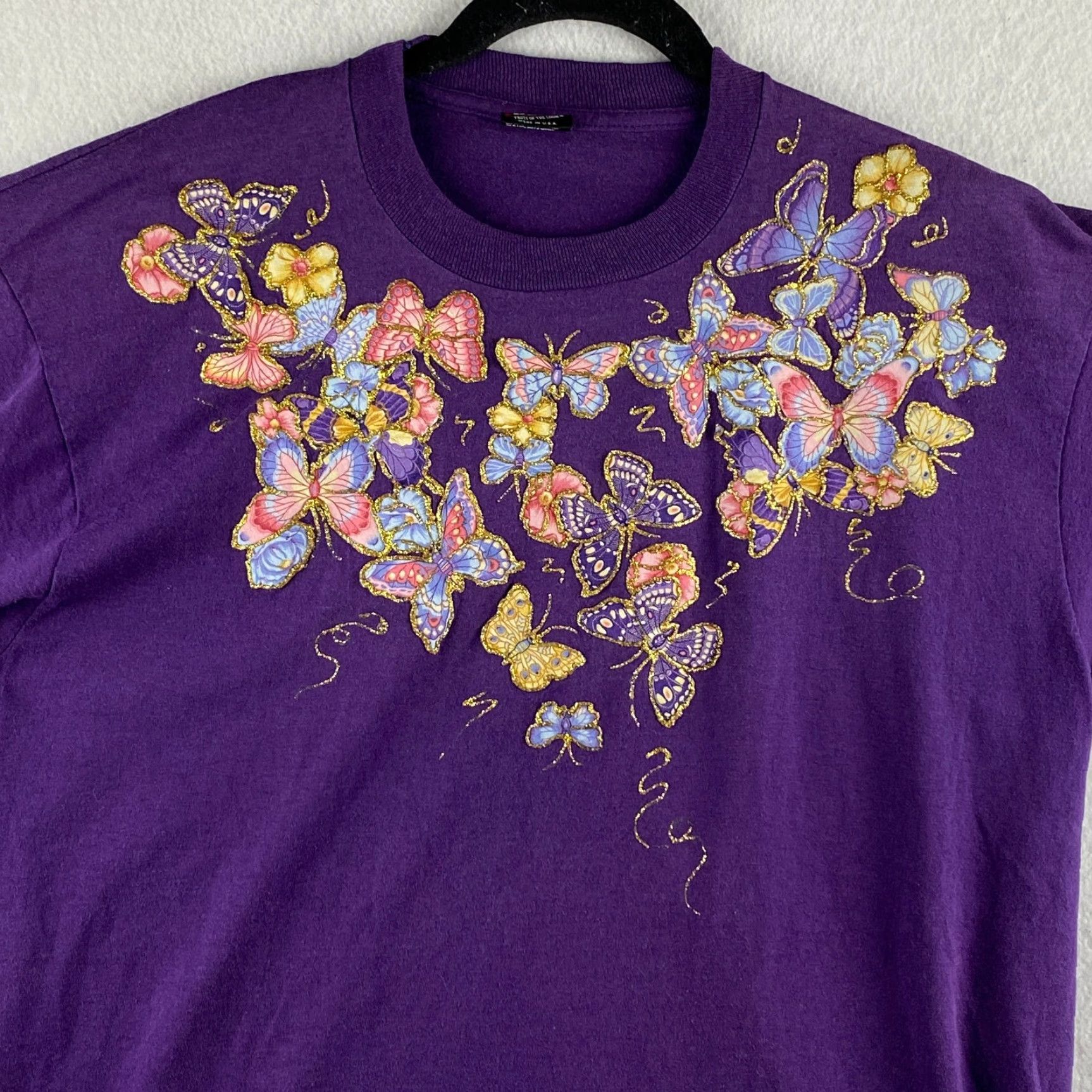 Fruit Of The Loom VINTAGE Fruit of the Loom Shirt Womens XL Purple Butterfly Embroidered Logo 90s Theme Casual Short Sleeve Cotton Blend Regular Women's T-Shirt Size XL / US 12-14 / IT 48-50 - 2 Thumbnail