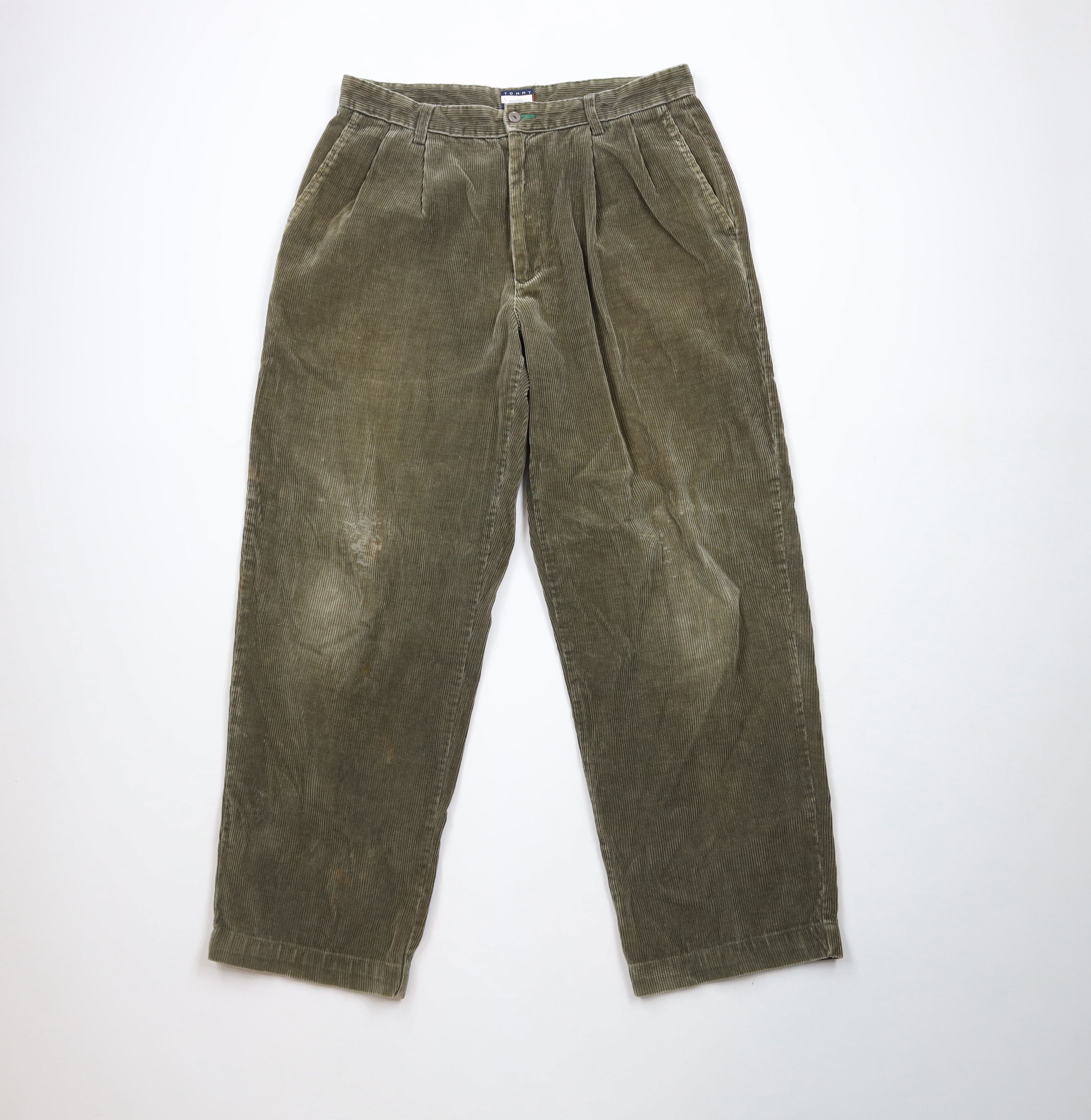 Tommy Hilfiger × Vintage Vintage 90s Tommy Hilfiger Wide Leg Corduroy Pants Green Size US 32 / EU 48 - 1 Thumbnail
