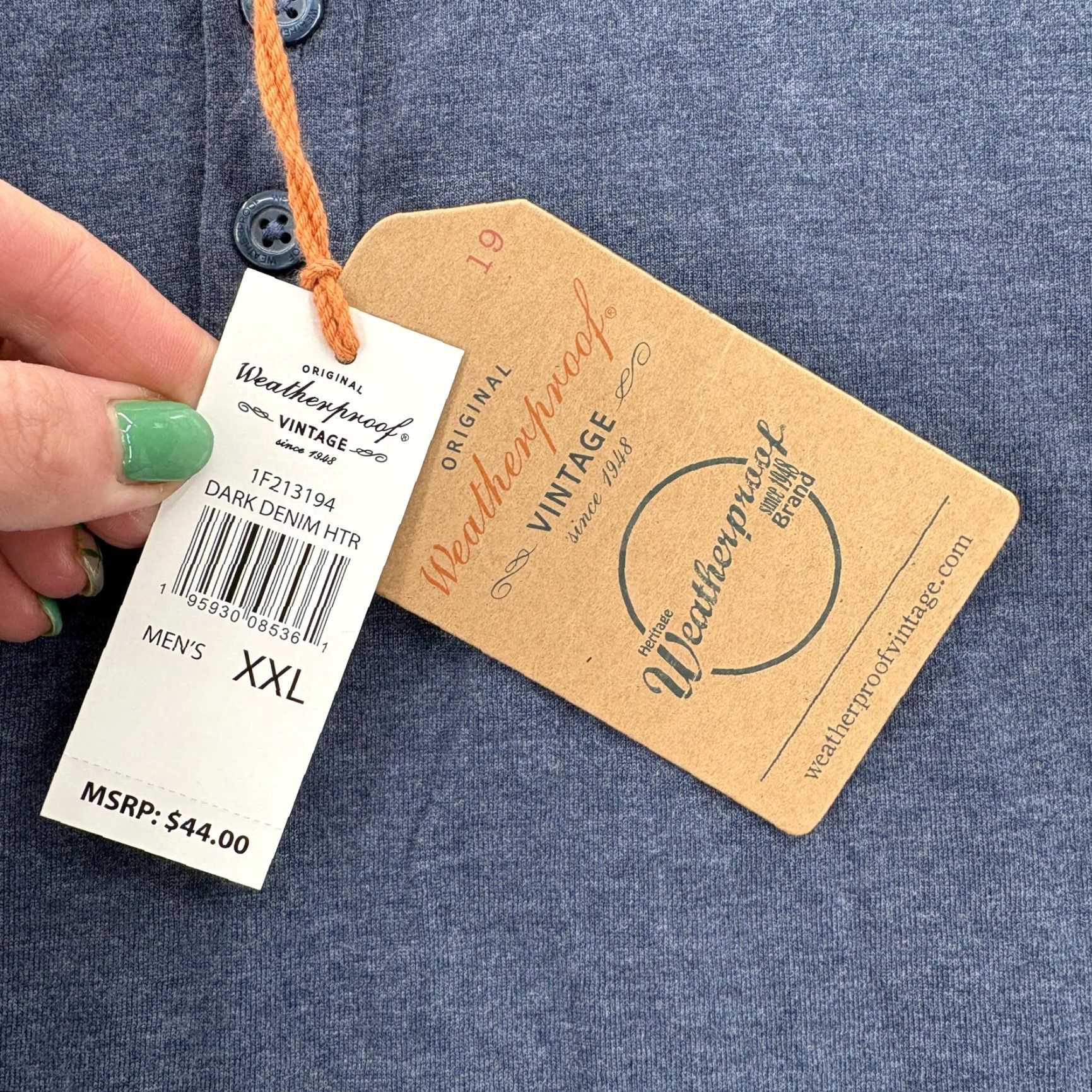Weatherproof Weatherproof Vintage Henley Shirt Mens 2XL Blue Dark Denim Long Sleeve Casual Shirt Size US XXL / EU 58 / 5 - 4 Thumbnail