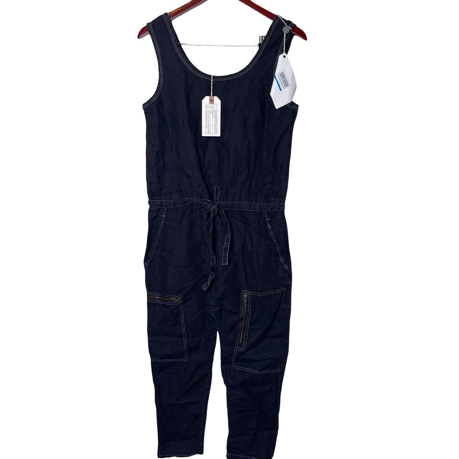 Current/Elliot Current/Elliott Zip Cargo Crop 100% Linen Jumpsuit in Black Size 24" / US 00 / IT 34 - 2 Thumbnail