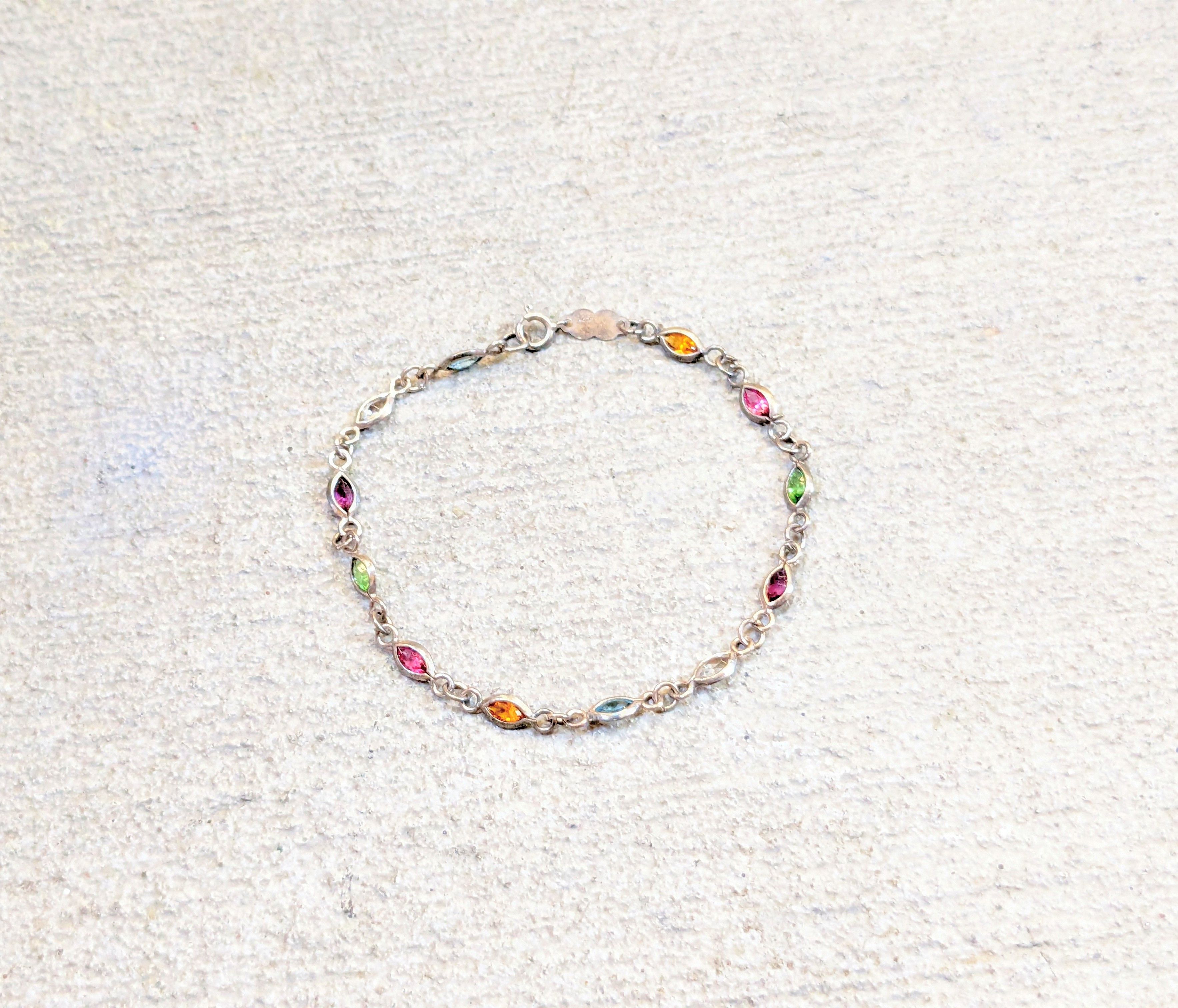Jewelry Vintage Sterling Silver Bracelet 7.75" Marquise Rainbow Size ONE SIZE - 1 Thumbnail
