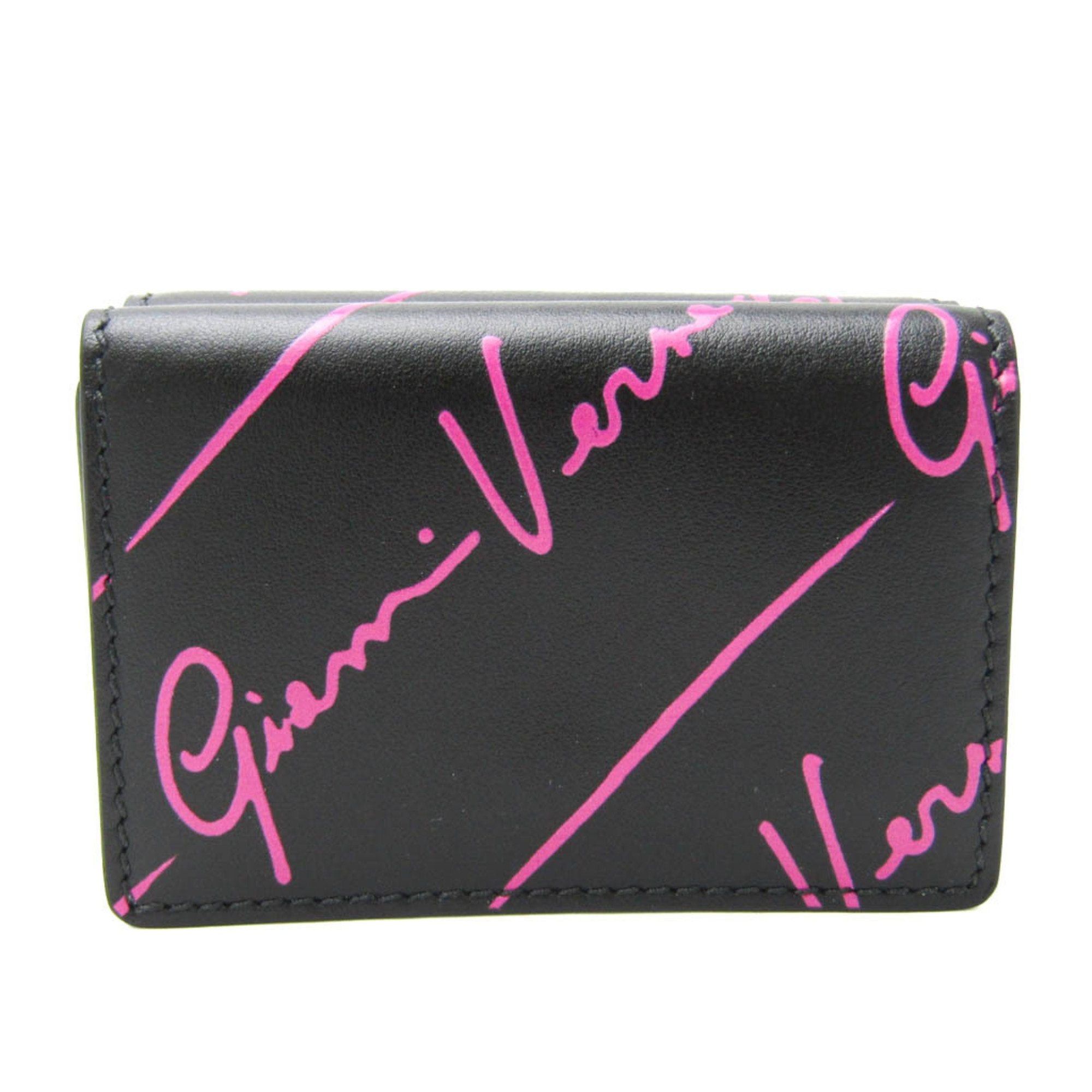 image of Versace All-Over Pattern Women's Leather Wallet [Tri-Fold] Black,pink