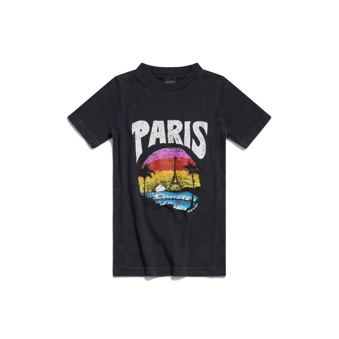 Balenciaga o1srvl11e0426 Paris Tropical T-Shirt Fitted in Black Size L / US 10 / IT 46 - 1 Thumbnail