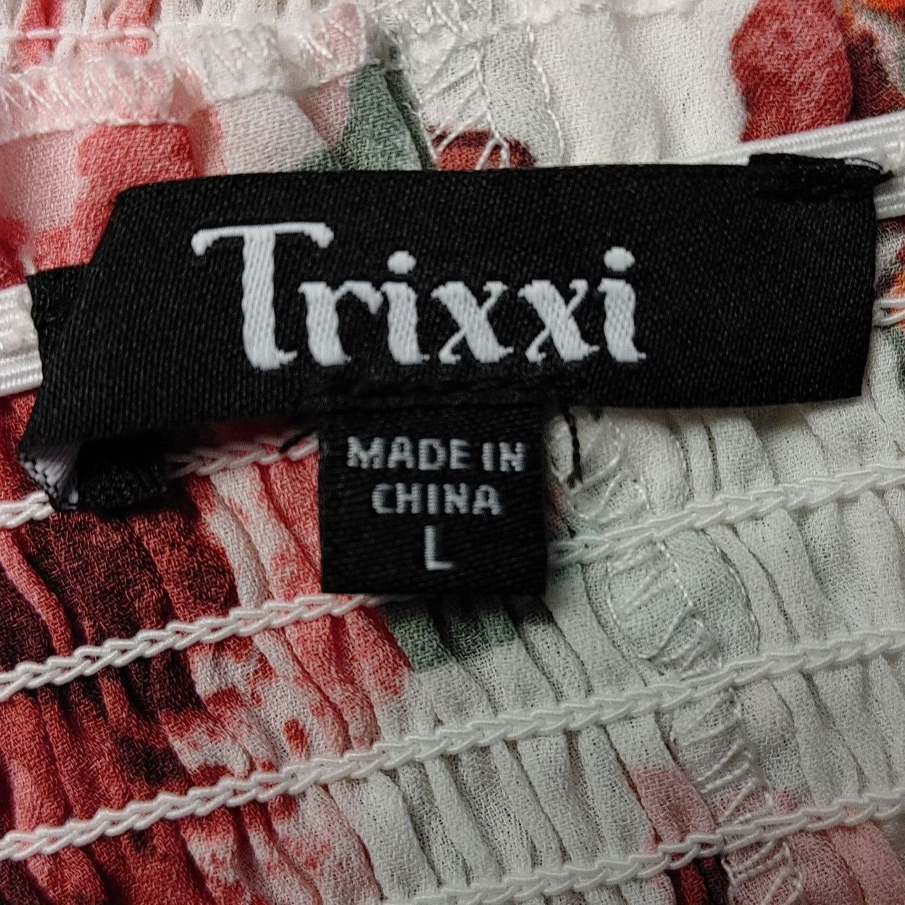 Other Trixxi Women's White Smocked Short Sleeve Red Floral Square Size L / US 10 / IT 46 - 3 Thumbnail