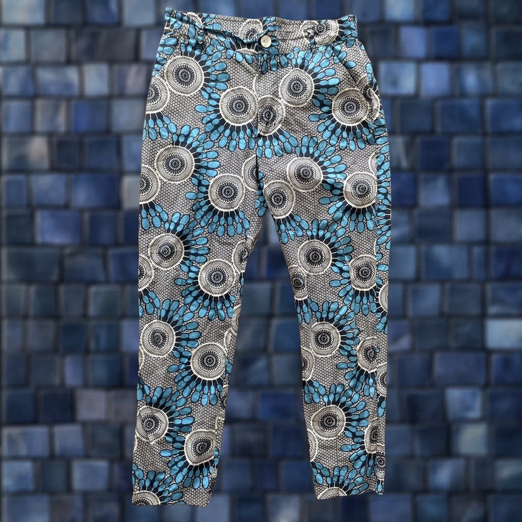 Figue Figue Zuri African Moon Floral Cropped Pants Womens S Blue Silk? (Oops) Size 28" / US 6 / IT 42 - 1 Thumbnail