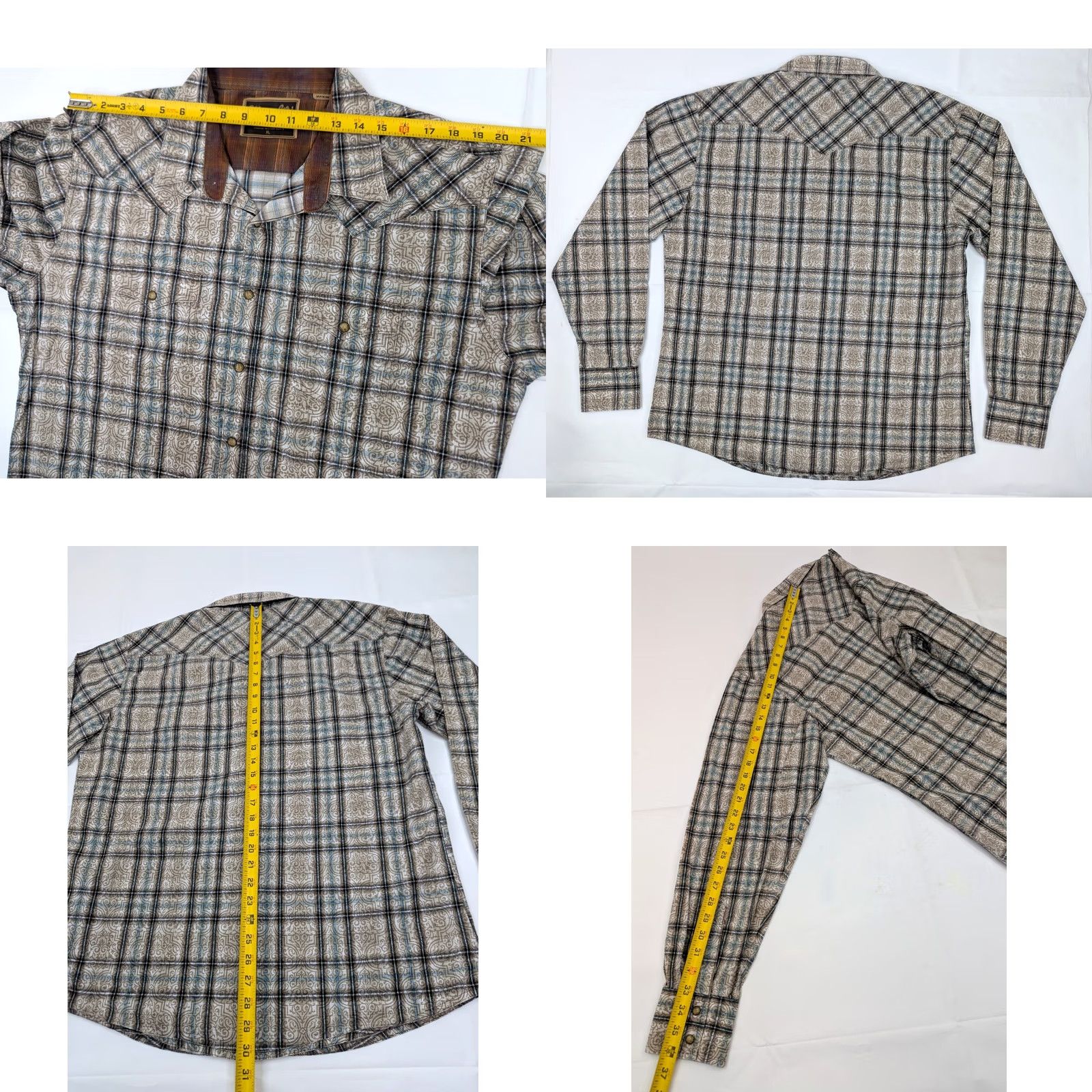 Wrangler VINTAGE Wrangler Retro Brushpopper Western Pearl Snap Shirt Men XL Plaid Beige Size US XL / EU 56 / 4 - 8 Thumbnail