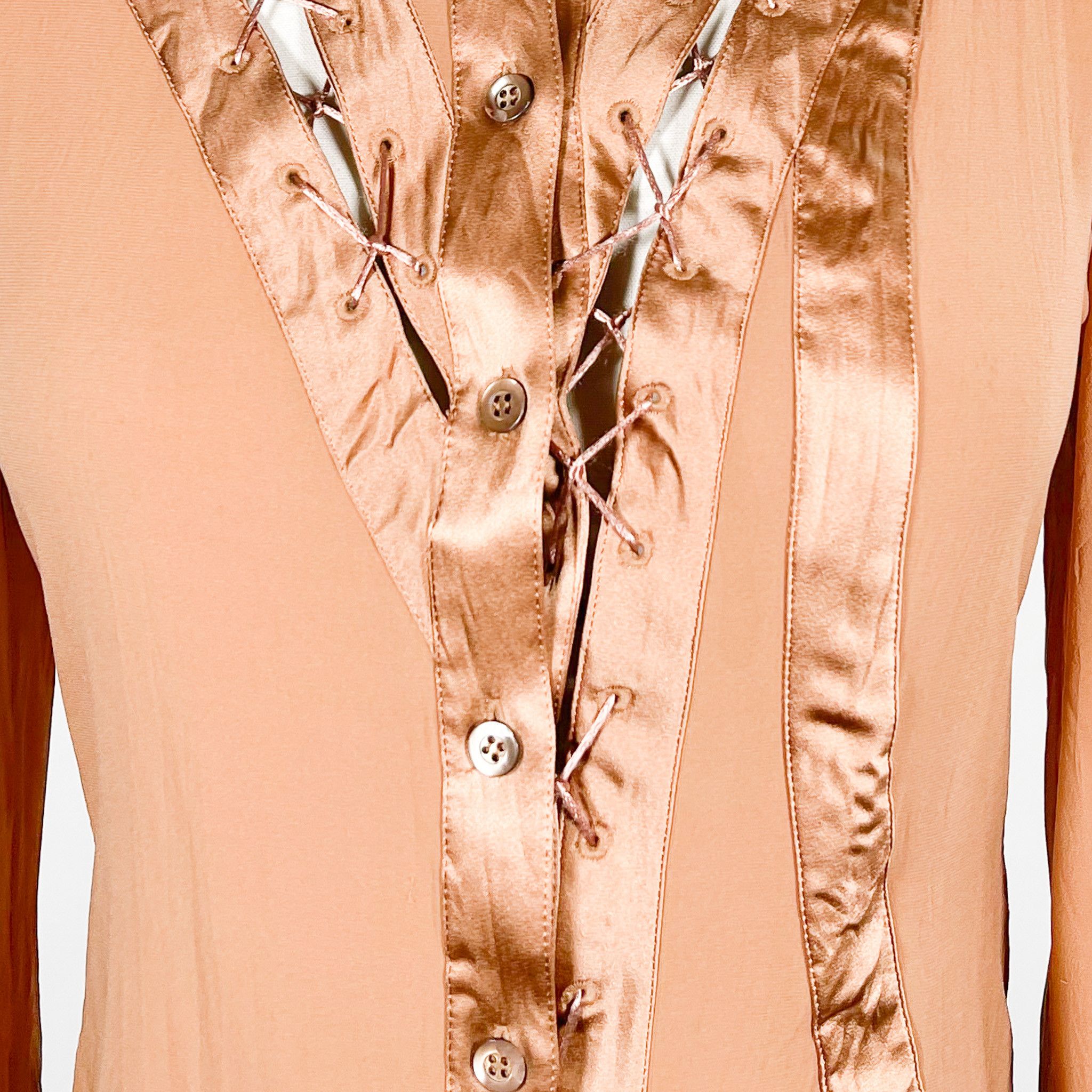 Other f/w 2003 Y Kei Rust Silk Lace Up Runway Blouse Size S / US 4 / IT 40 - 14 Thumbnail