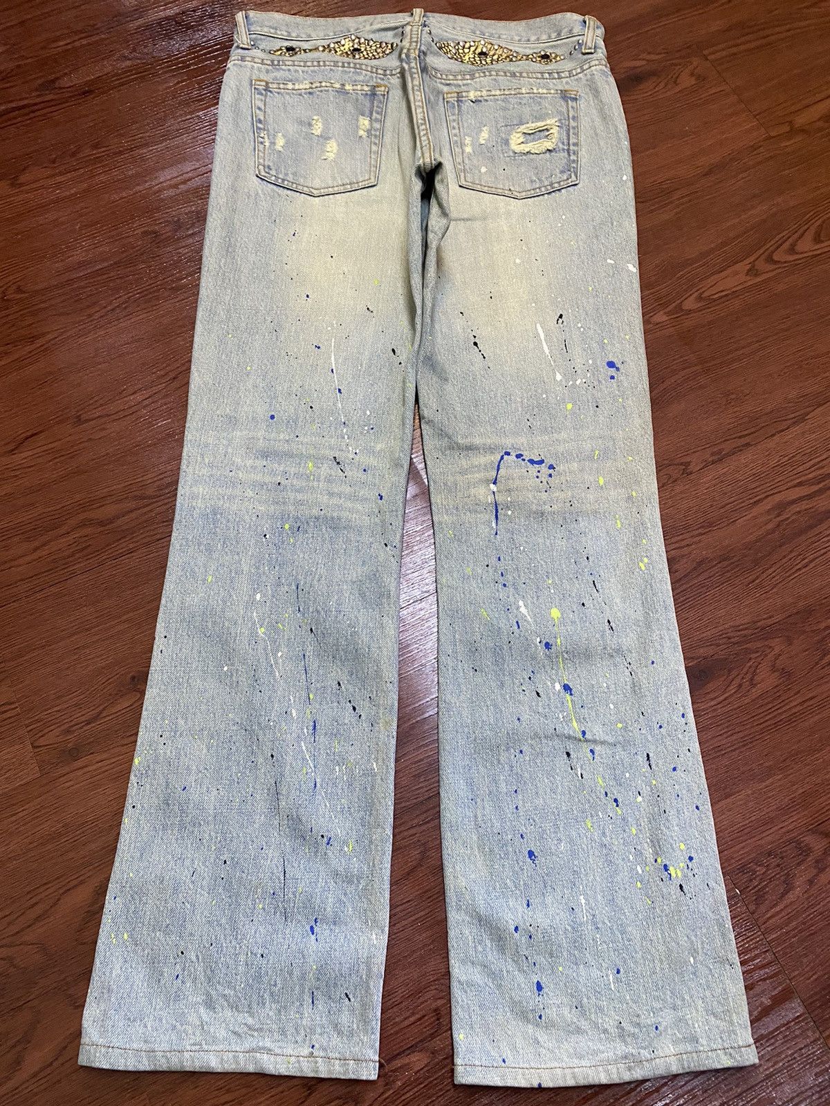If Six Was Nine Vintage Schlussel Snake Paint Splatter Thrash Flare Jeans Size US 33 - 3 Thumbnail