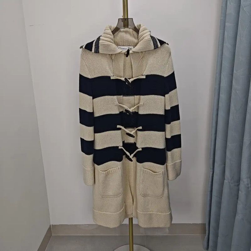 Dior Dior Cream and Navy Striped Wool Long Sweater 0089 Size M / US 6-8 / IT 42-44 - 1 Thumbnail