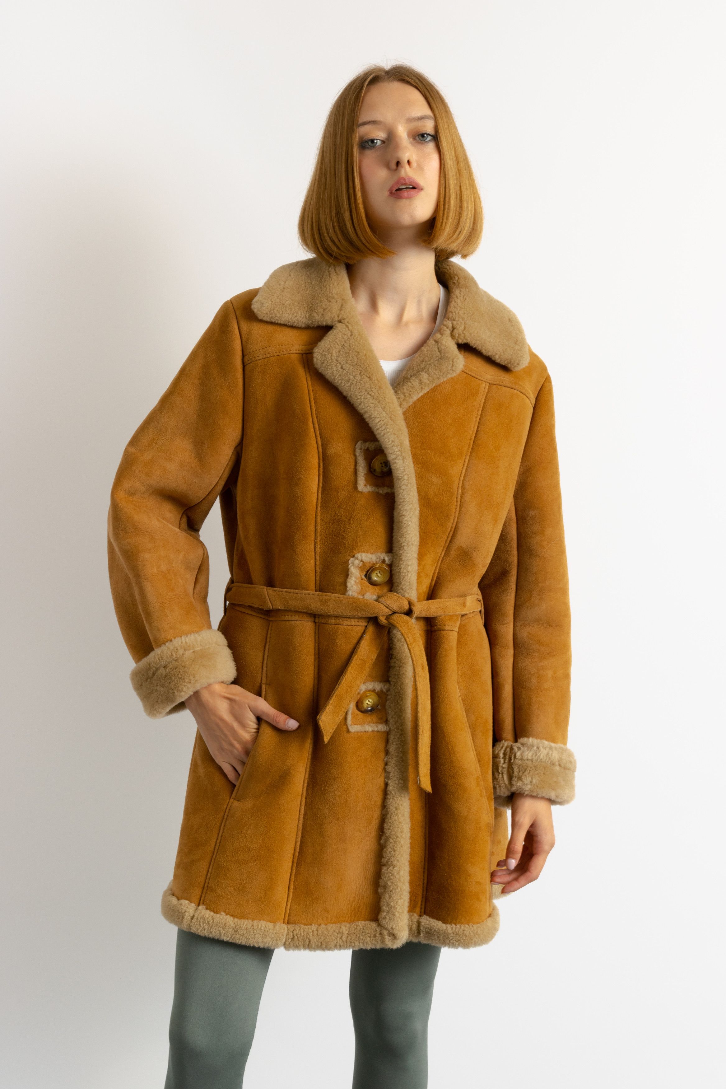 Vintage Women Winter Sheepskin Suede Coat 80s Medium size5932 Size M / US 6-8 / IT 42-44 - 3 Thumbnail