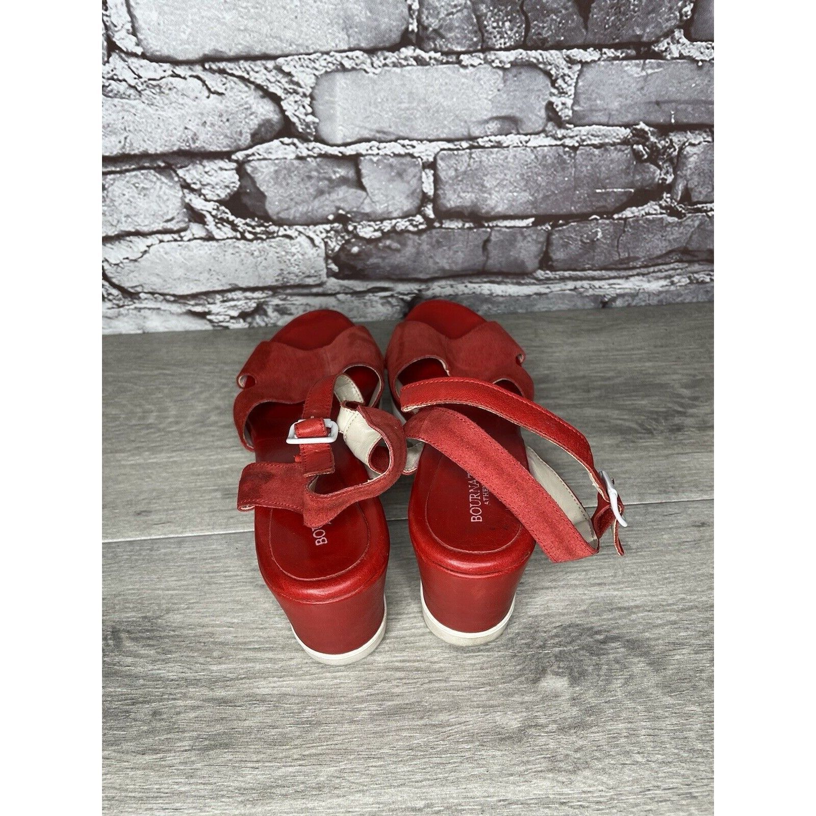 Other Bournazos Athens Red Suede Leather Ankle Strap Wedge Sandals Size US 8.5 / IT 38.5 - 5 Thumbnail