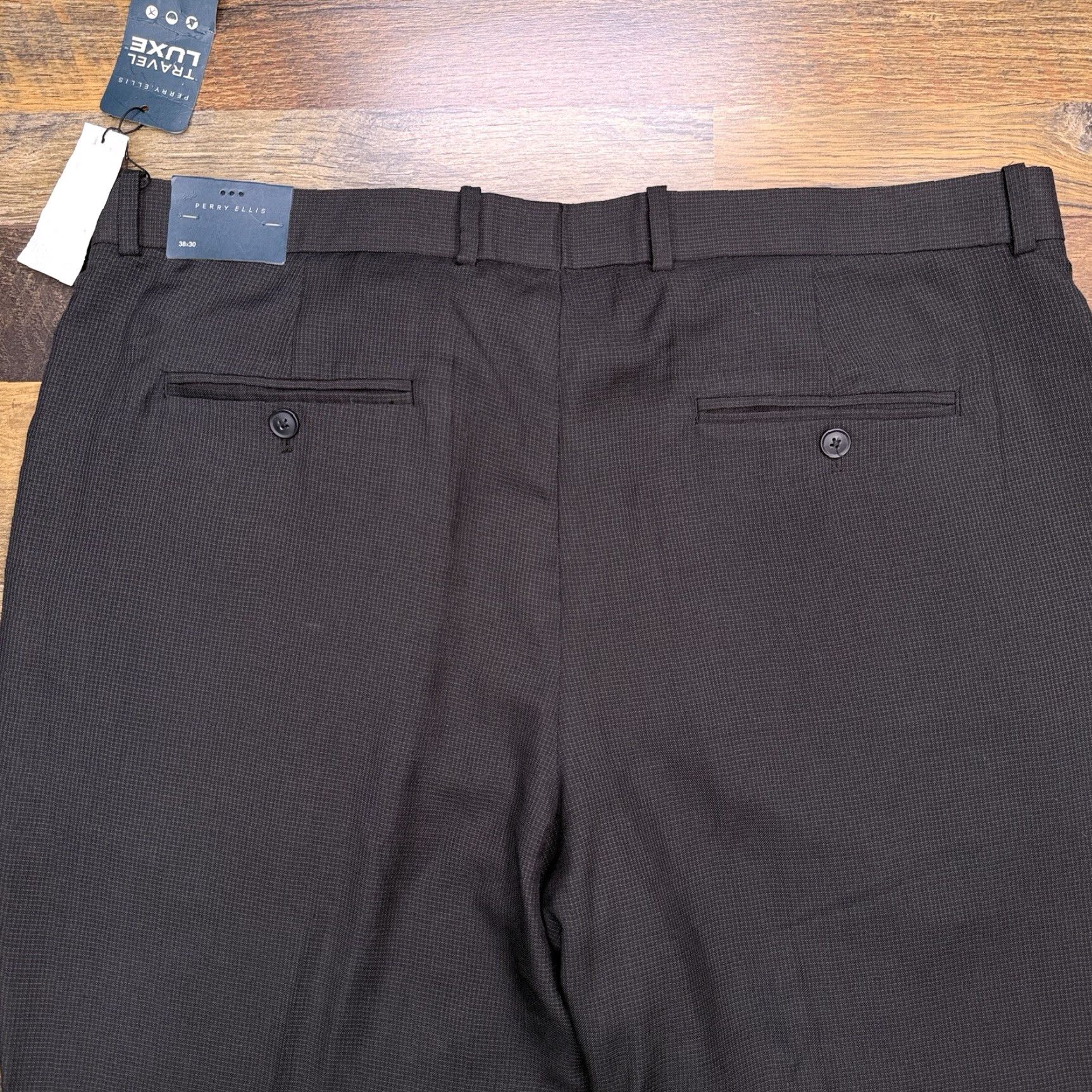 Perry Ellis Perry Ellis Travel Luxe Dress Pants Mens 38x30 Brown Polyester Blend Flat Front Straight Leg Regular Inseam 30 Zip Non Iron New Size US 38 / EU 54 - 7 Thumbnail