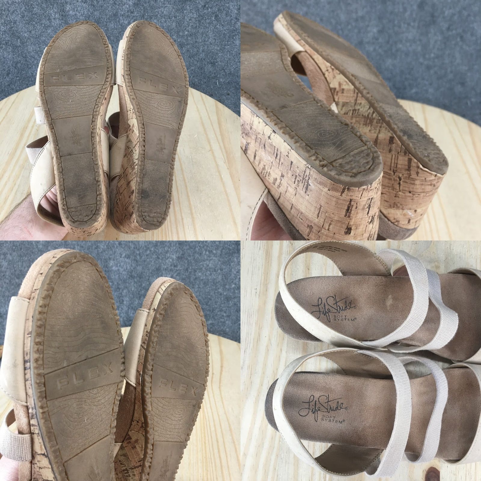 Vintage LifeStride Sandals Womens 9.5 M Marina Slingback Beige Fabric Casual Wedge Heels Size US 10 / IT 40 - 10 Thumbnail