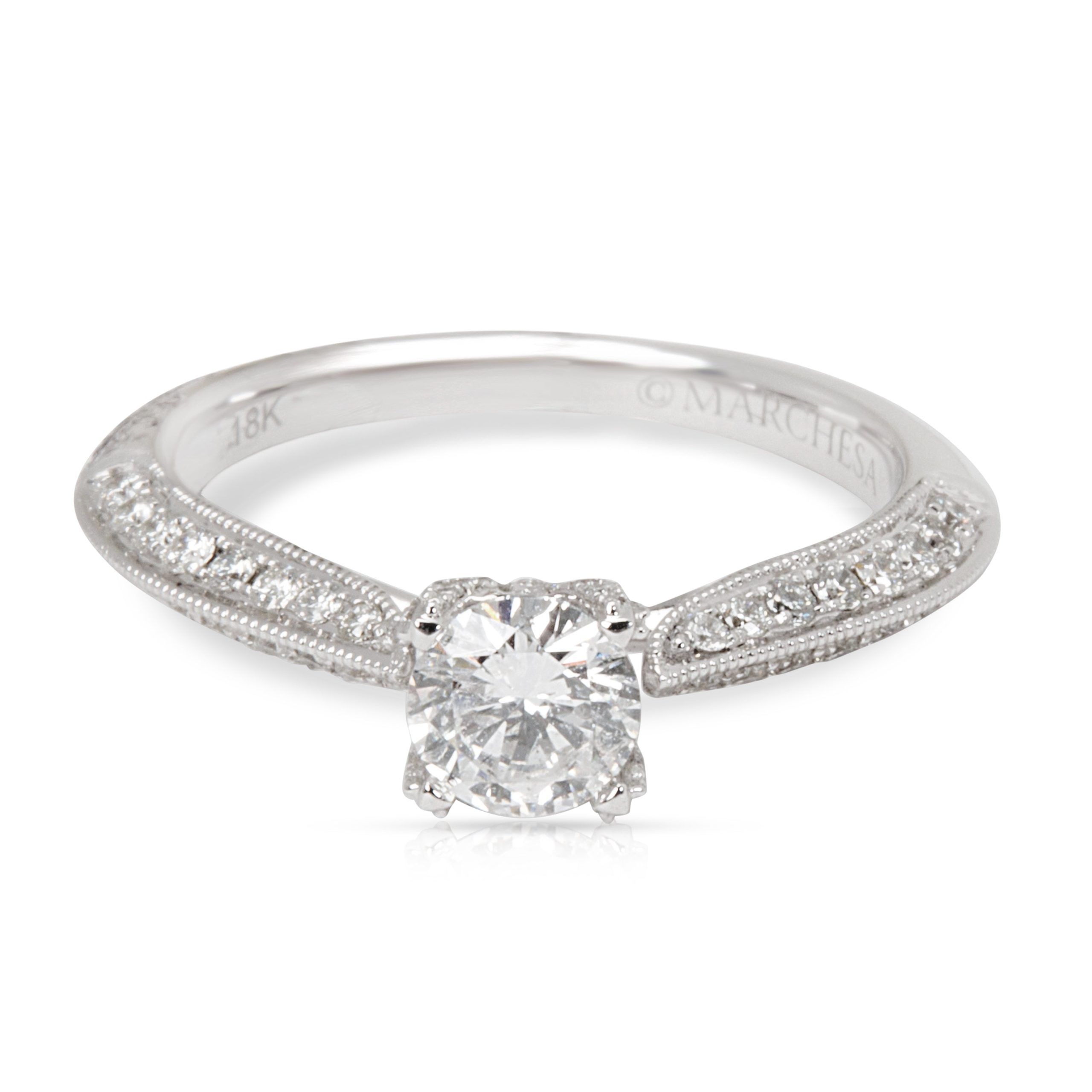 image of Marchesa Diamond Engagement Ring In 18K White Gold 0.87Ctw, Women's