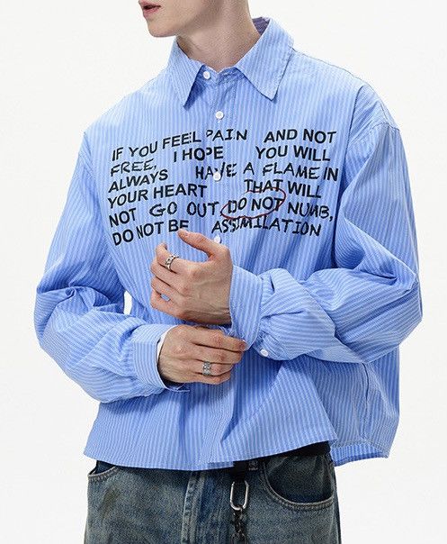 Japanese Brand × Vintage Retro fashion y2k letters striped button up shirt Size US M / EU 48-50 / 2 - 3 Thumbnail