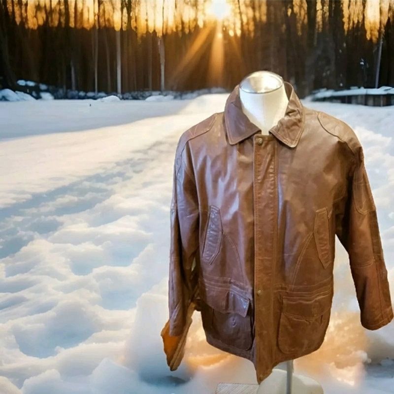 Other Furry Men Leather Removable Sheepskin Collar Jacket Brown Size US S / EU 44-46 / 1 - 3 Thumbnail