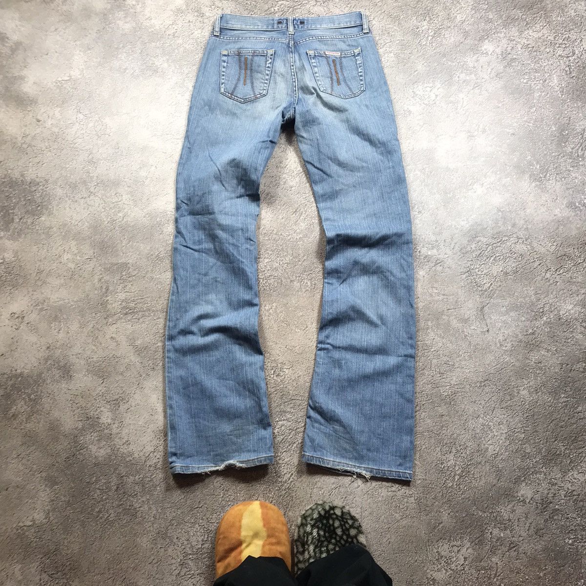 Vintage Vintage Y2K Distressed Flared Denim Jeans Baggy Fit Logo 29 Size 29" - 4 Thumbnail