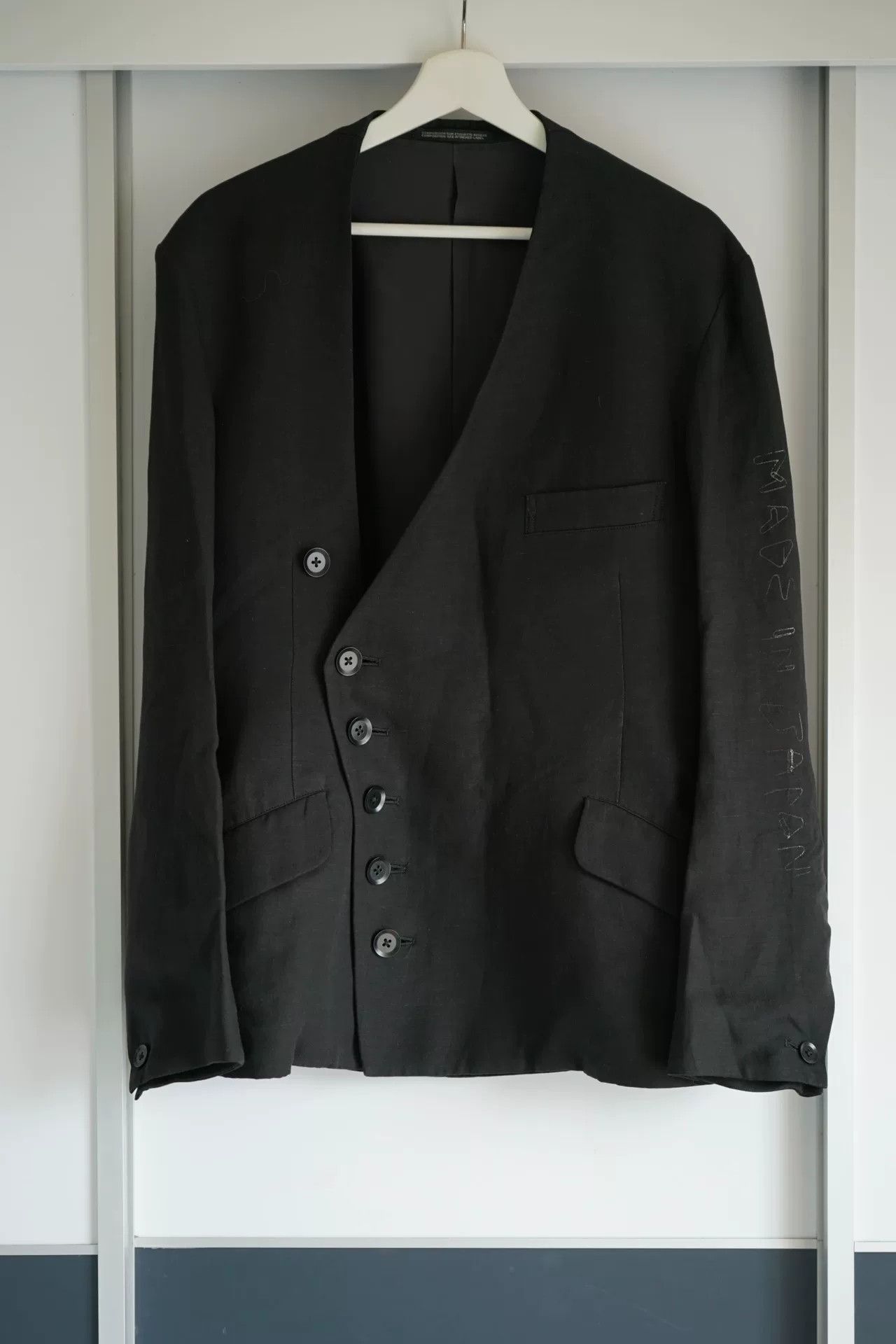 Yohji Yamamoto Yohji Yamamoto Black Uncollared Jacket Size US M / EU 48-50 / 2 - 1 Thumbnail