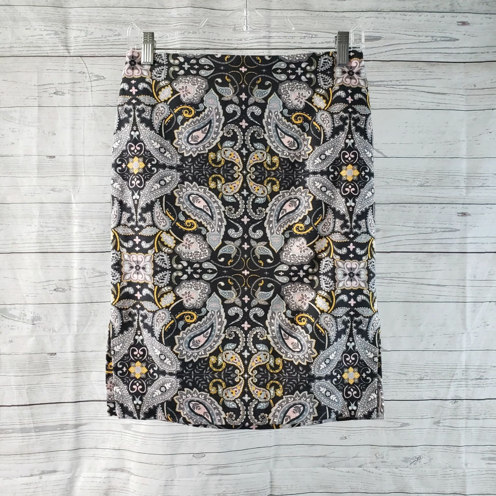Loft Ann Taylor LOFT Womens Pencil Skirt Sz 0 Gray Pink Paisley Cotton Blend Size 25" / US 0 / IT 36 - 2 Thumbnail