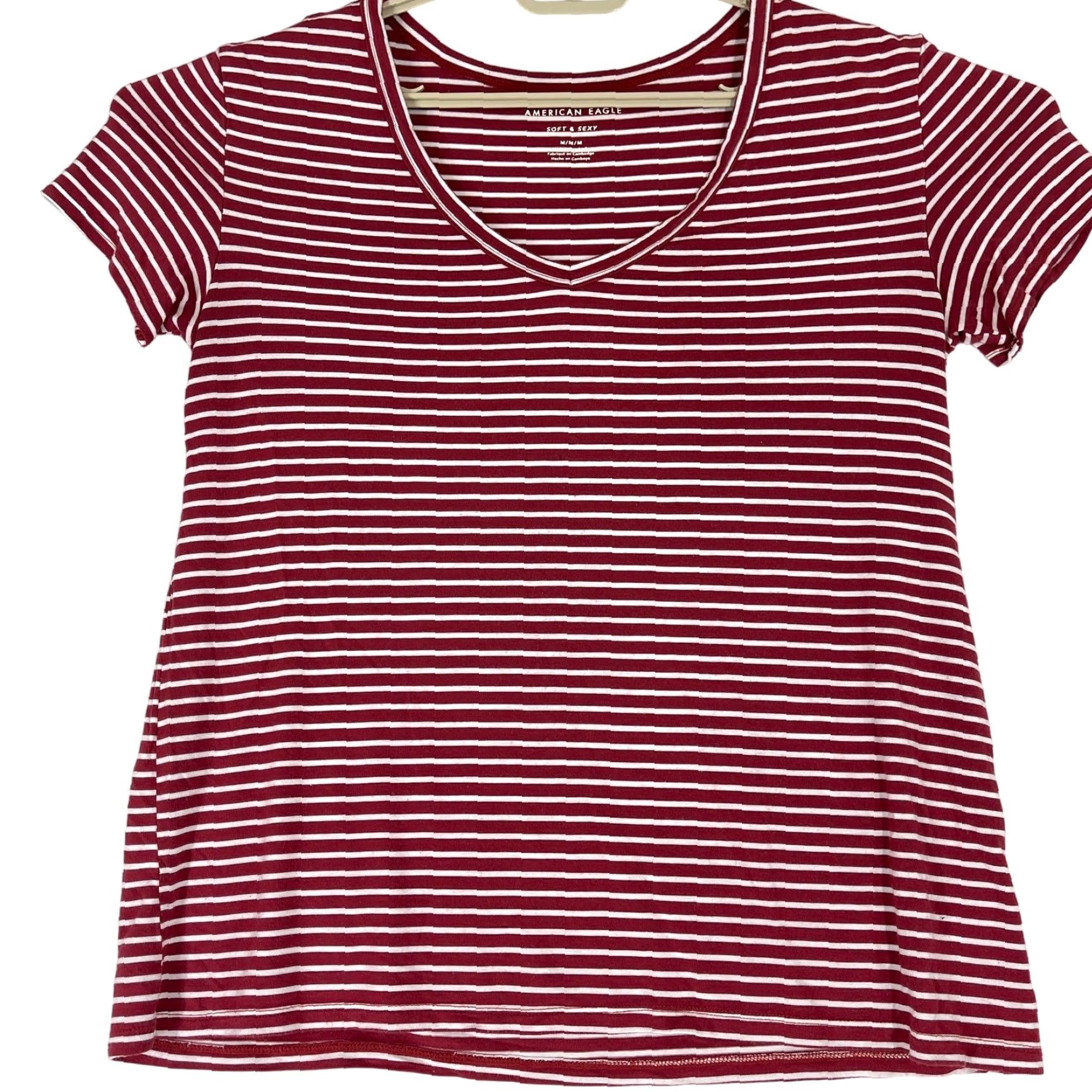 Vintage American Eagle Top Womens M Medium Red White Striped Viscose Pilling T-Shirt Short Sleeve Pullover Casual Basic Knits Mens Womens Boys Girls Size M / US 6-8 / IT 42-44 - 2 Thumbnail