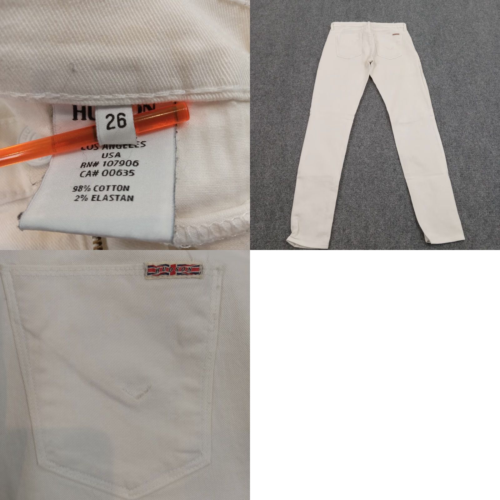 Hudson Hudson Jeans Women's White Denim Skinny Stretch Mid Rise Ankle Pockets Size 26 Size 27" / US 4 / IT 40 - 8 Thumbnail