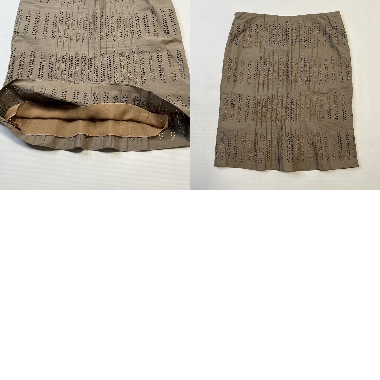 Akris VINTAGE Akris Skirt Brown Silk Lined Knee Length High Rise Pencil & Straight Eyelet Pin Tuck Pleat US 10 Womens Size 32" / US 10 / IT 46 - 8 Thumbnail