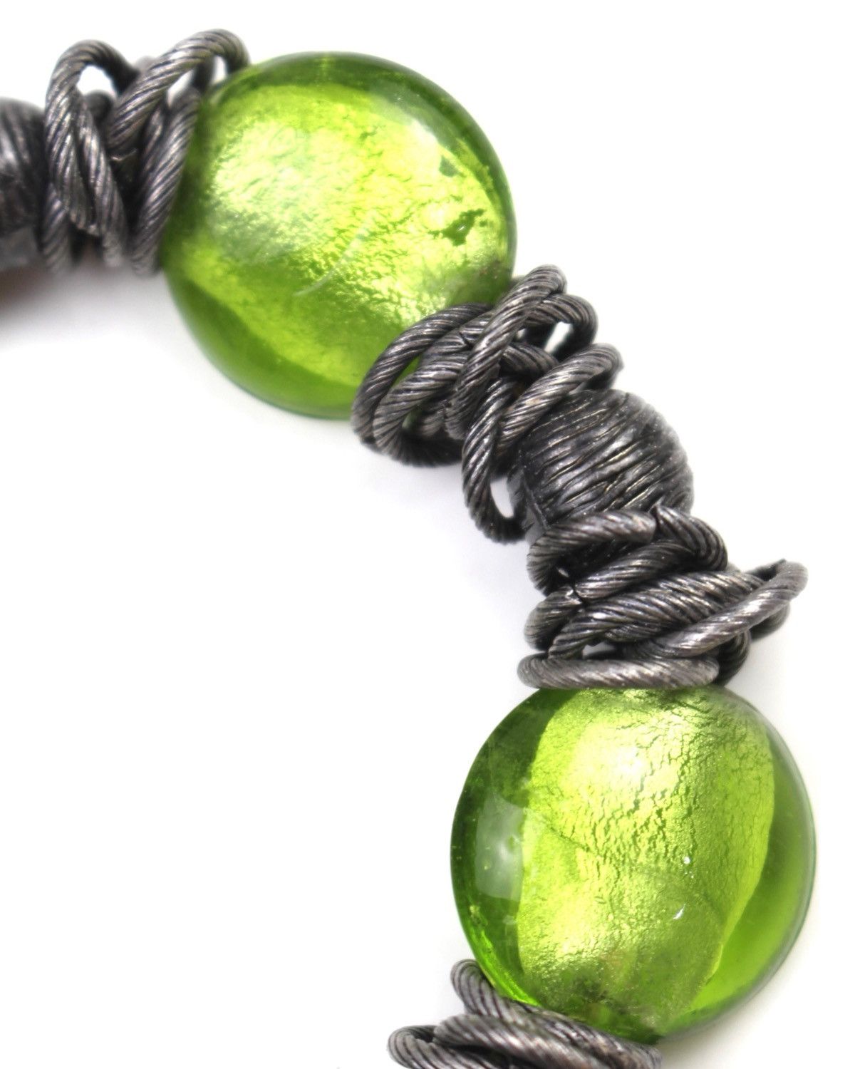 Vintage 2000S JAPANESE MADE GREEN GLASS BEAD & METAL COIL BRACELET Size ONE SIZE - 4 Thumbnail