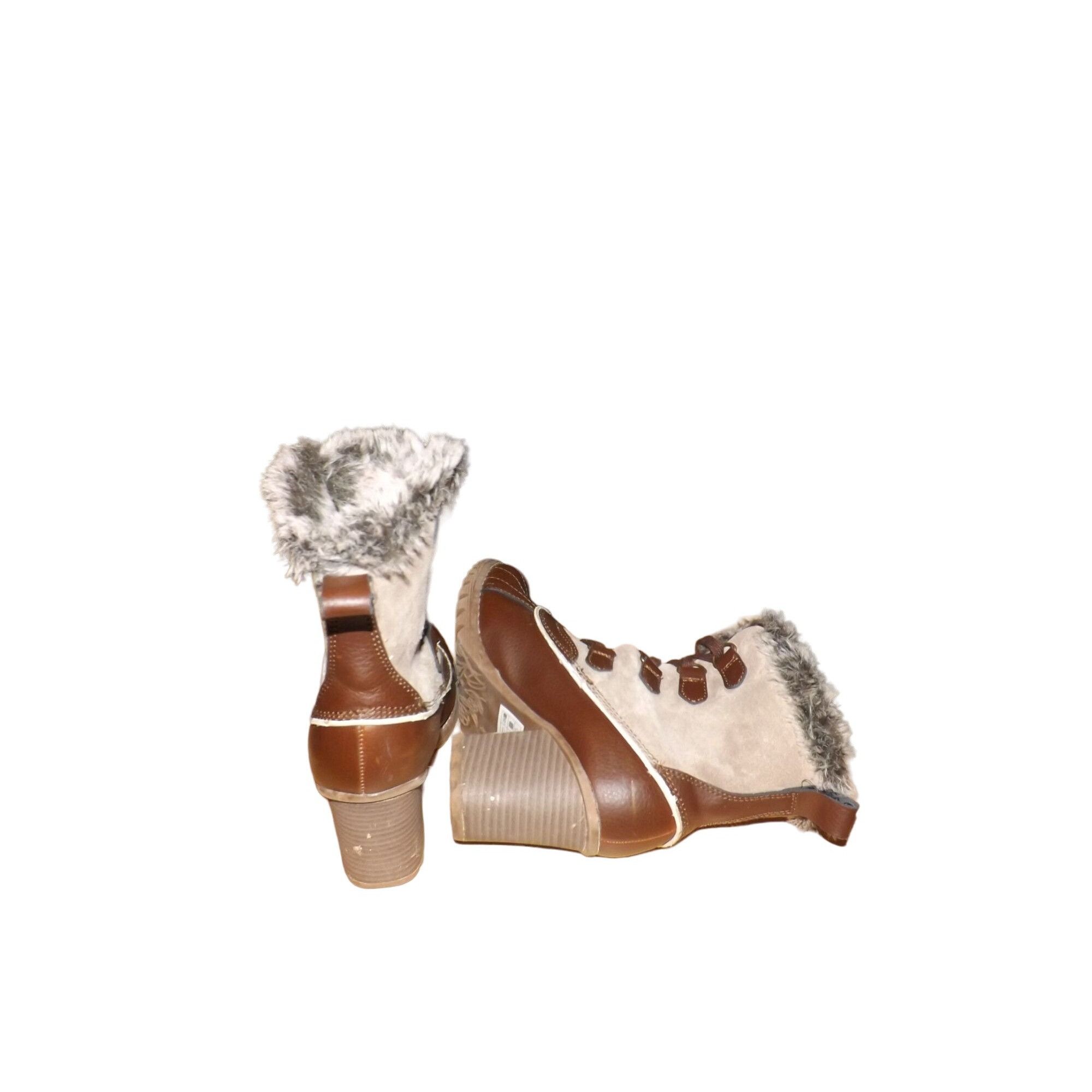 SKECHERS Skeckers Boots Women Sz 8 Heeled Duck Faux Fur Leather Rubbe Size US 8 / IT 38 - 5 Thumbnail