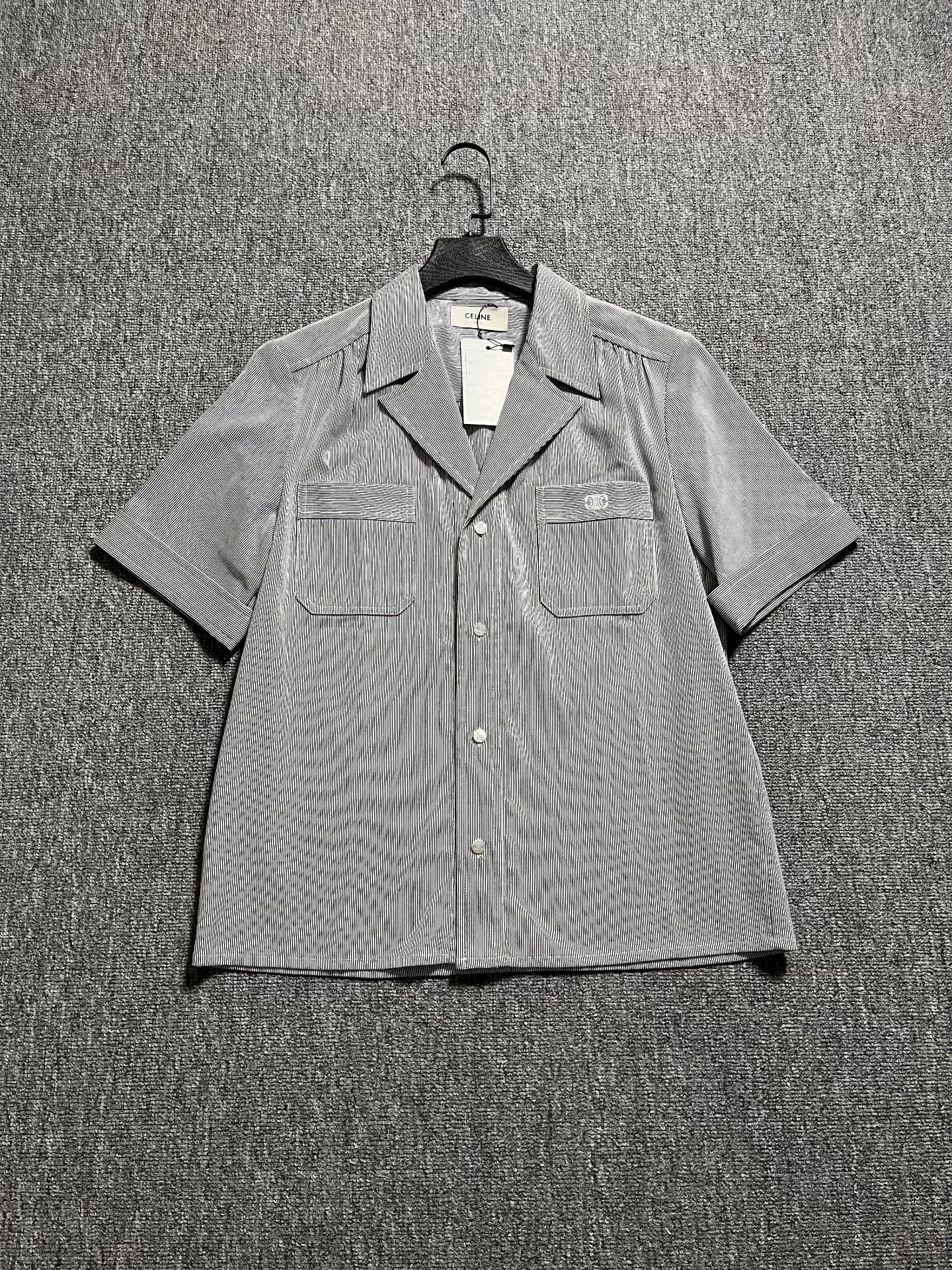 Celine Celine Triomphe Gray Striped Short-Sleeve Shirt Women's 22FW Size XXS / US 00 / IT 34 - 1 Thumbnail