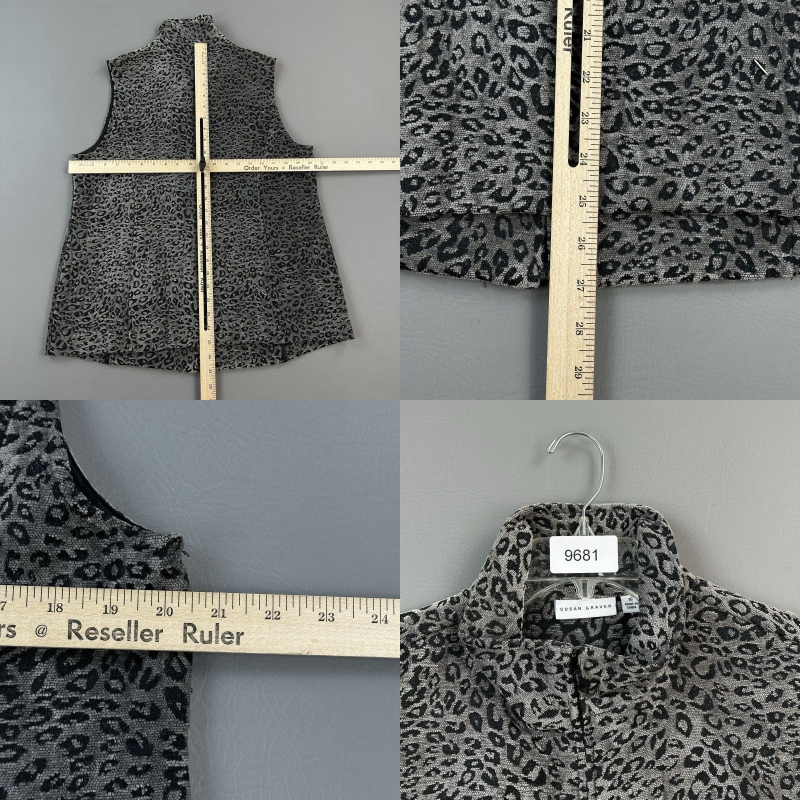 Vintage VINTAGE Susan Graver Vest Women's 16 Gray Animal Print Tapestry Leopard Sleeveless Boho Size M / US 6-8 / IT 42-44 - 8 Thumbnail