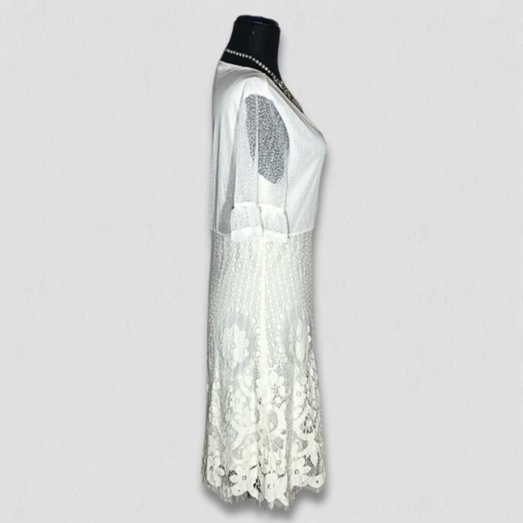 Vintage Y2K-Style Dress Fluttered Sleeves Sheer Lace Floral White M Size L / US 10 / IT 46 - 3 Thumbnail