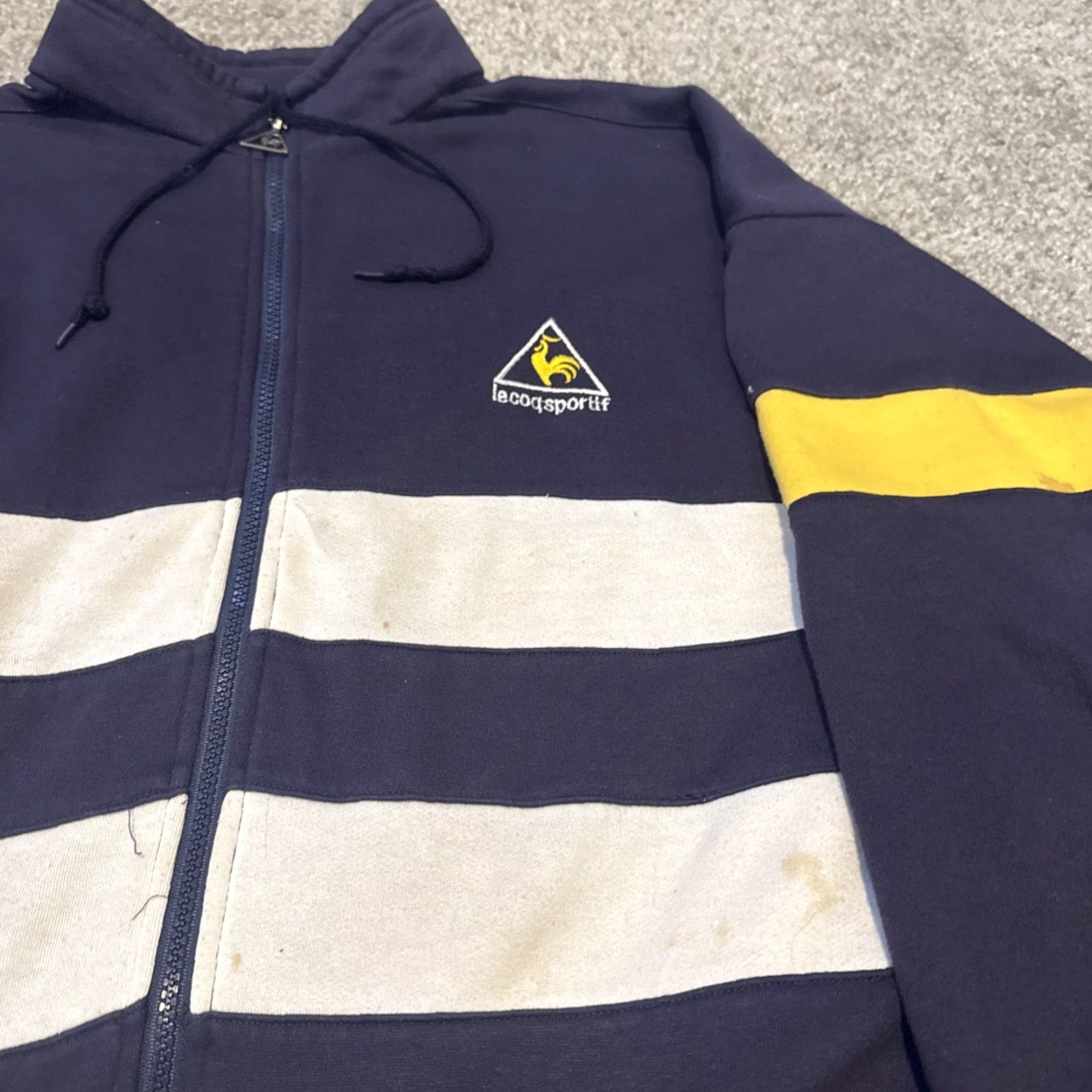 Le Coq Sportif VINTAGE Le Coq Sportif Navy Blue White Full Zip Polyester Cotton Track Jacket Unisex Adults L Blue 80s Mens Womens Size US L / EU 52-54 / 3 - 6 Thumbnail