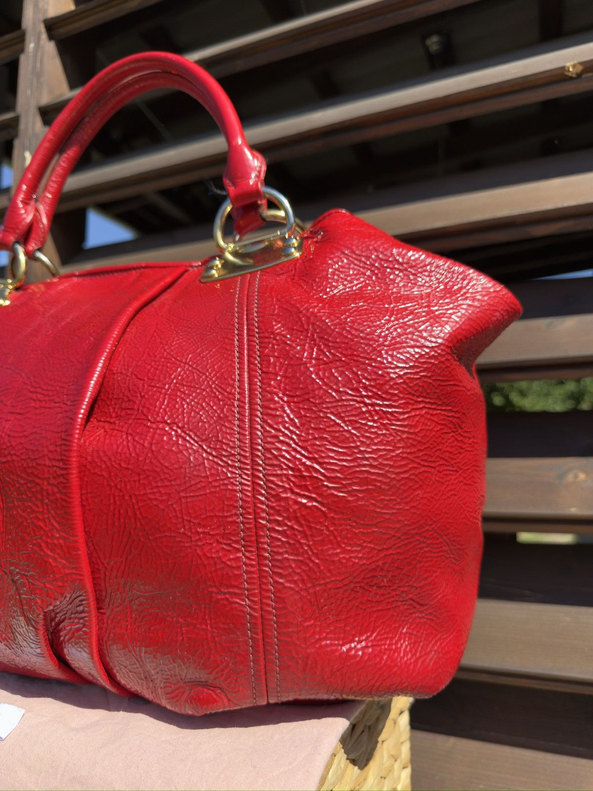 Miu Miu Miu Miu Crinkle Patent Leather Tote Rosso Red Hand Bag Size ONE SIZE - 10 Thumbnail