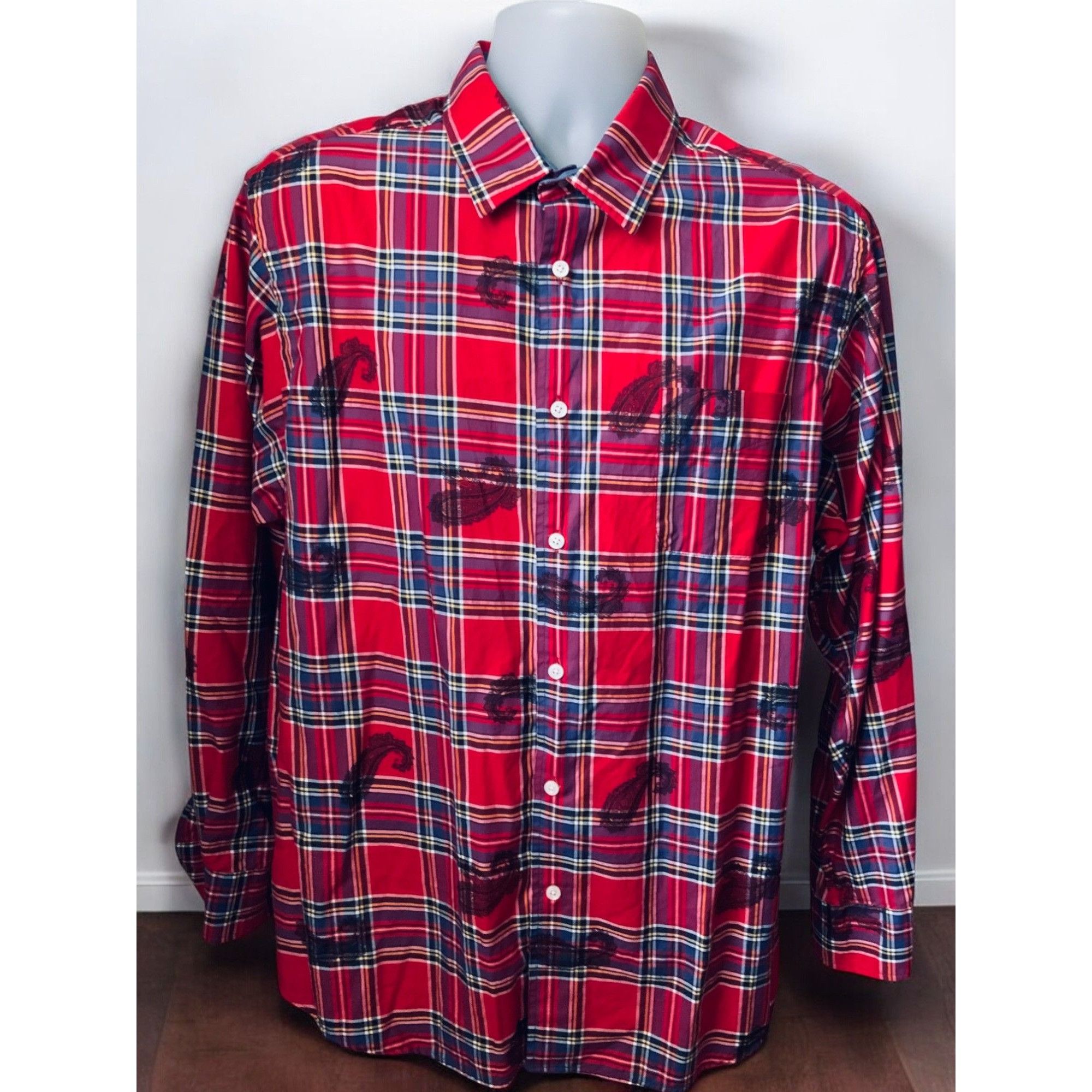 Daniel Cremieux Cremeieux Classics Mens Red Plaid Paisley Shirt XL Size US XL / EU 56 / 4 - 8 Thumbnail