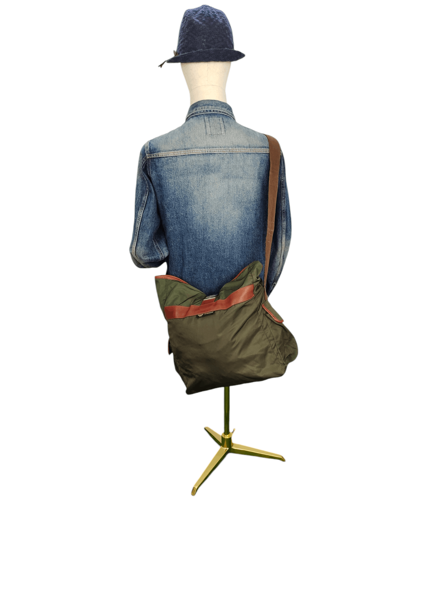 Orobianco Vintage Orobianco Olive Green Nylon Leather Trim Sling Bag Size ONE SIZE - 2 Thumbnail