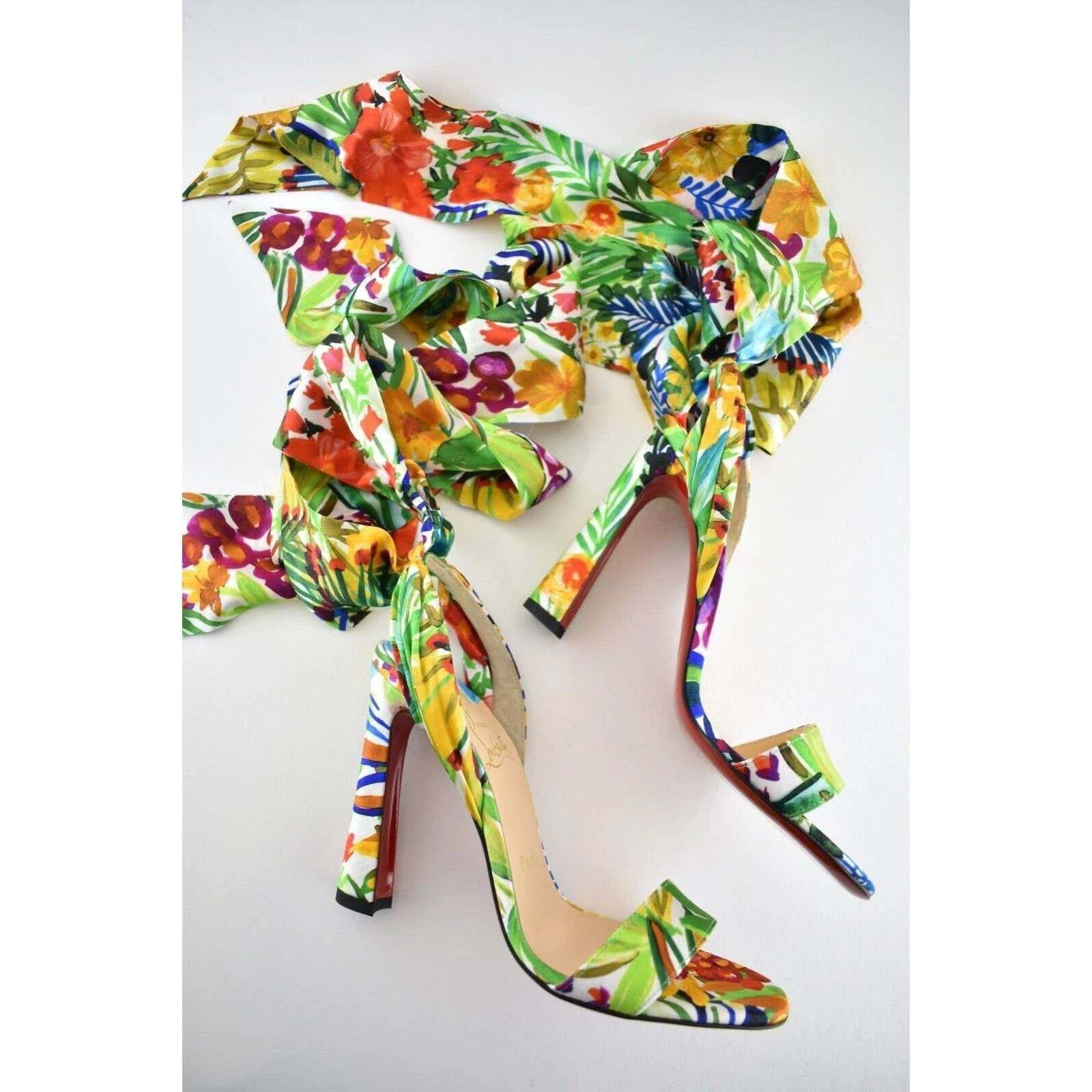 Christian Louboutin Crosse Du Desert 100 Floral Lace Up Tie Sandal Heel Pump 36 Size US 6 / IT 36 - 6 Thumbnail