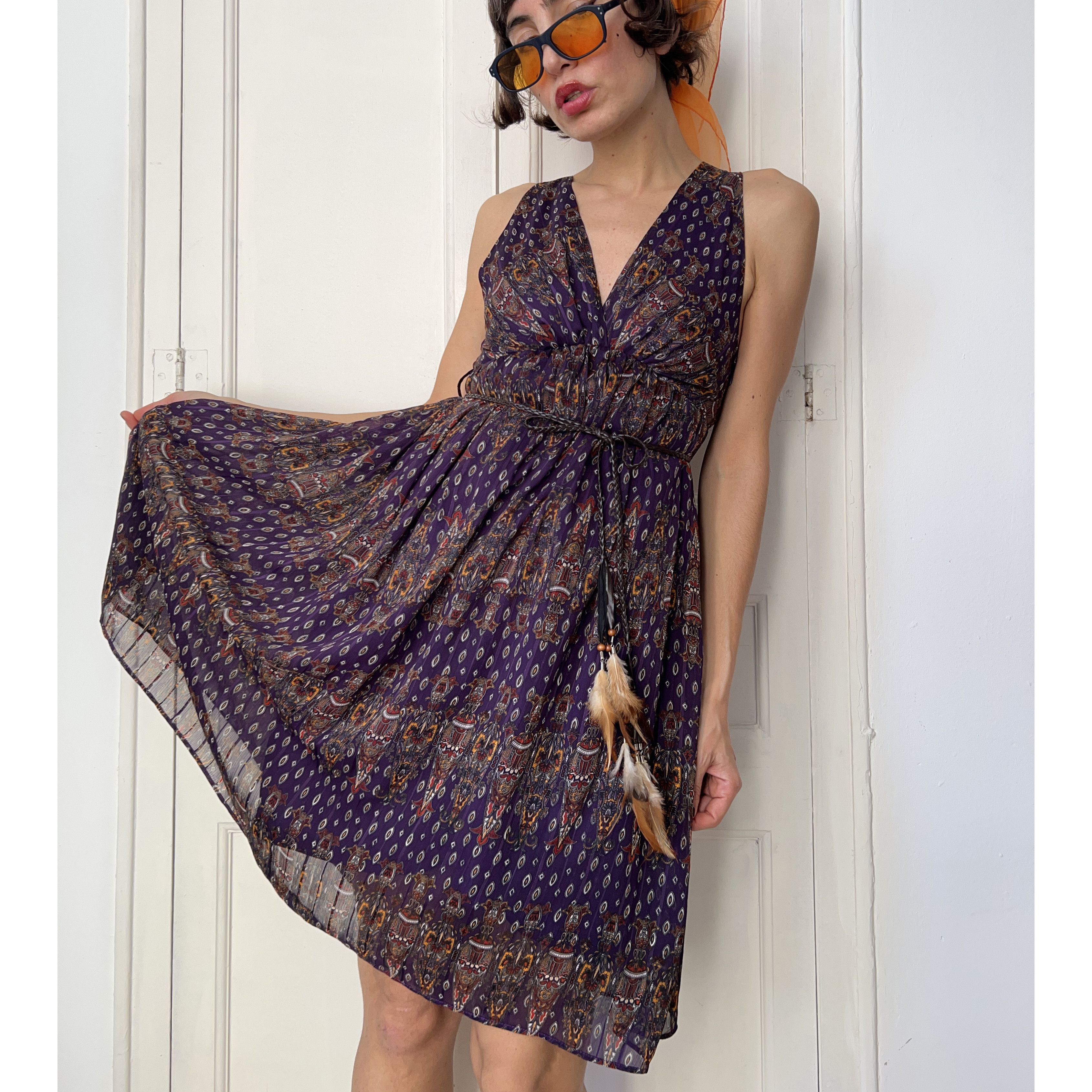 Vintage Vintage purple paisley tank midi dress Size S / US 4 / IT 40 - 6 Thumbnail