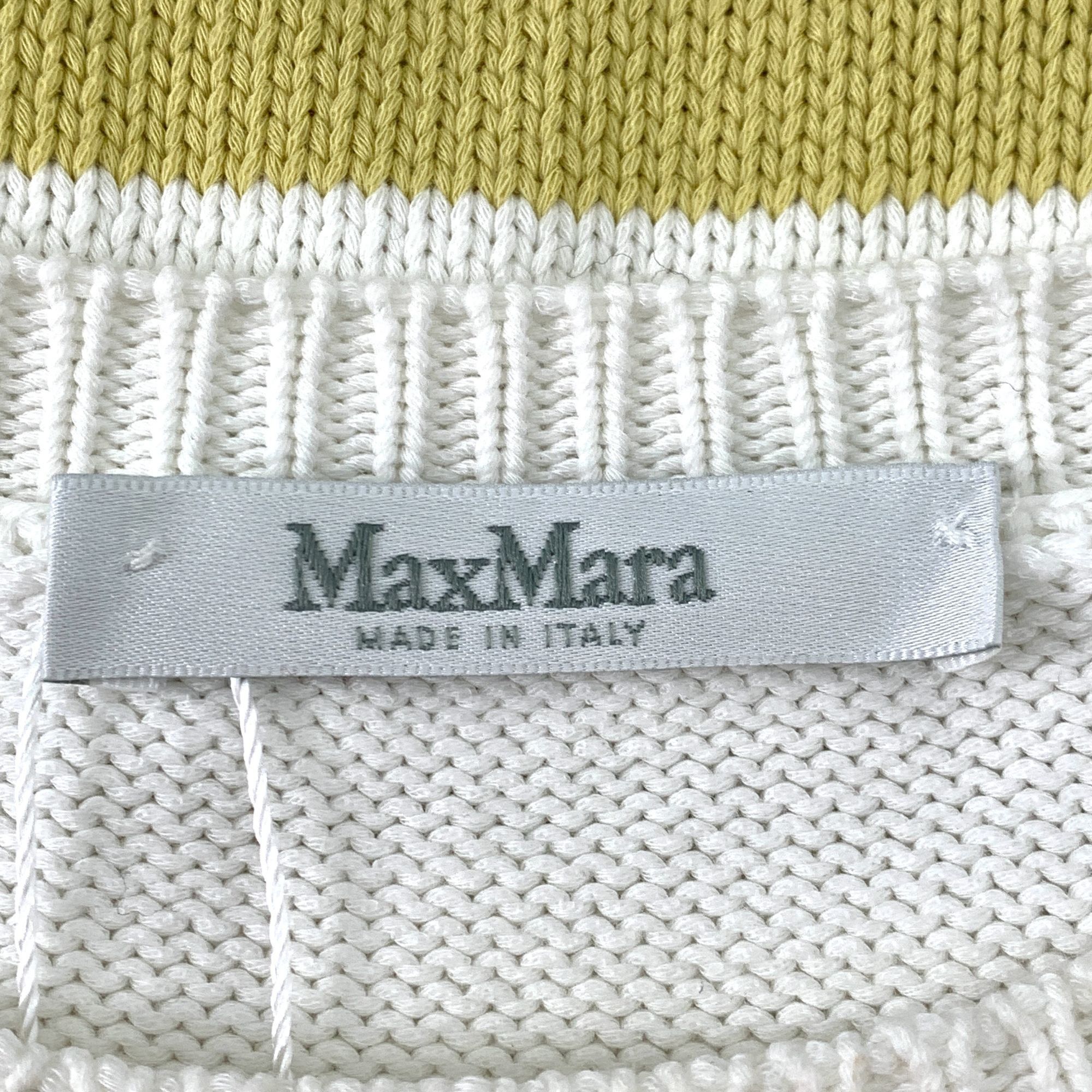 Max Mara MaxMara White & Yellow Striped Cotton Blend Sweater With Emb Size L / US 10 / IT 46 - 2 Thumbnail