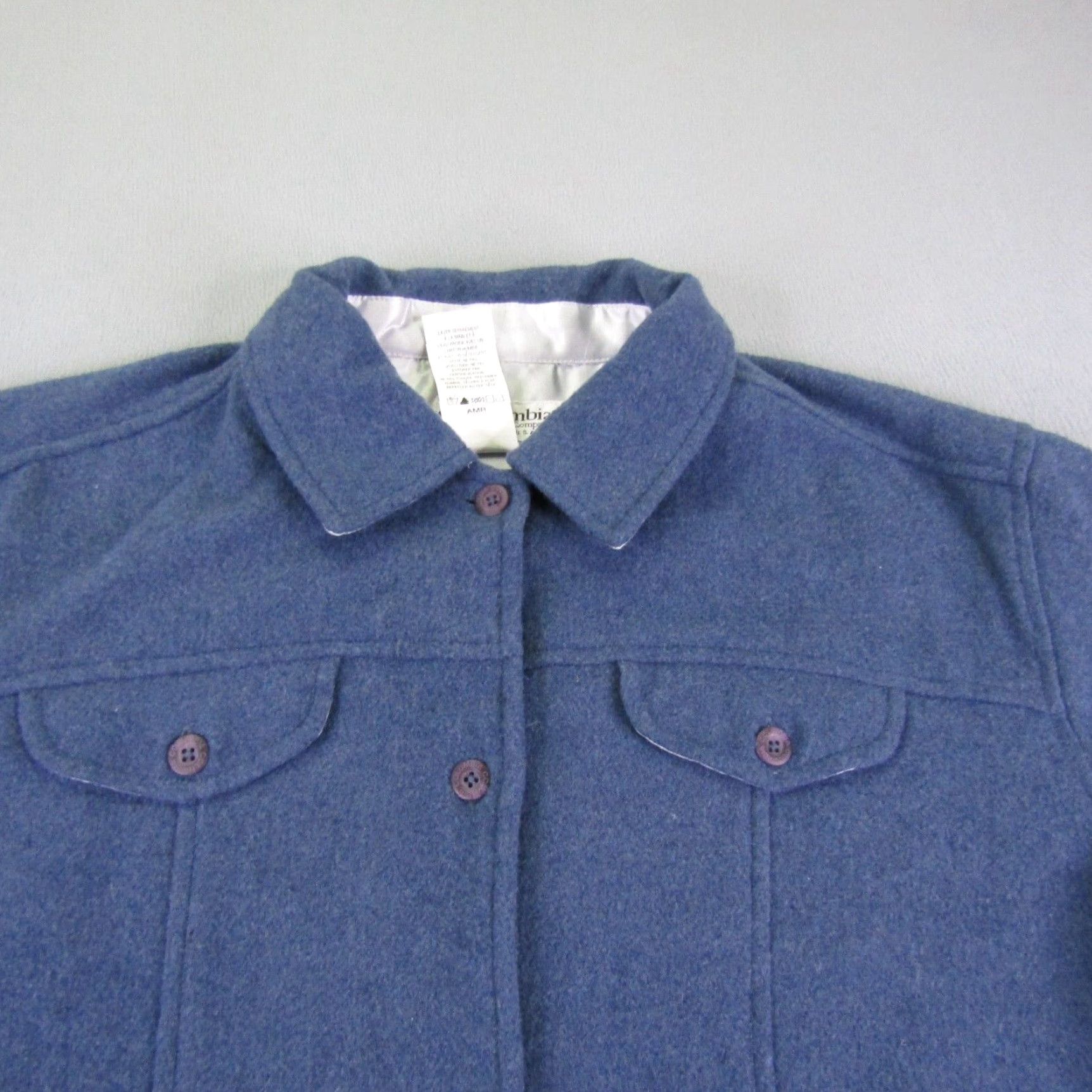 Vintage Columbia Shirt Womens Large Blue Wool Blend Shacket Overshirt Button Up Warm Top Size L / US 10 / IT 46 - 2 Thumbnail