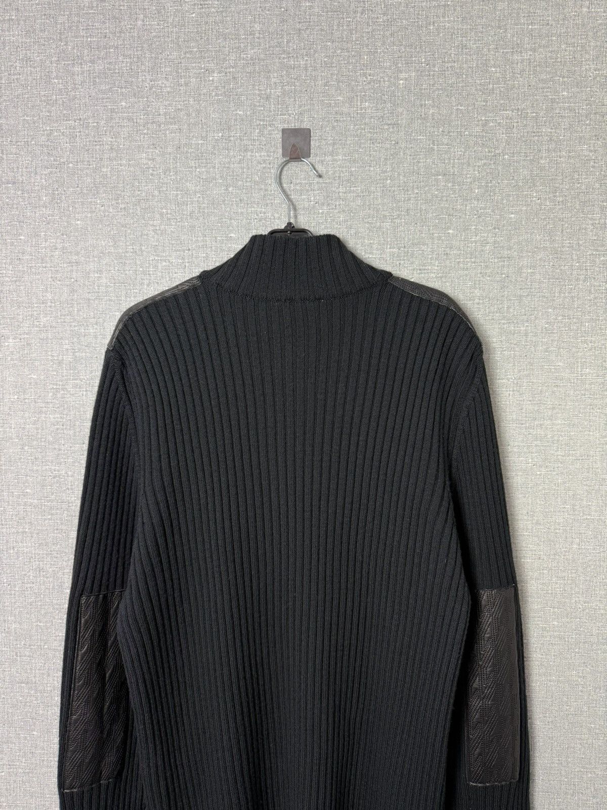 Versace Versace Collection Merino Wool Ribbed Sweater w Leather Trim Size US XL / EU 56 / 4 - 12 Thumbnail