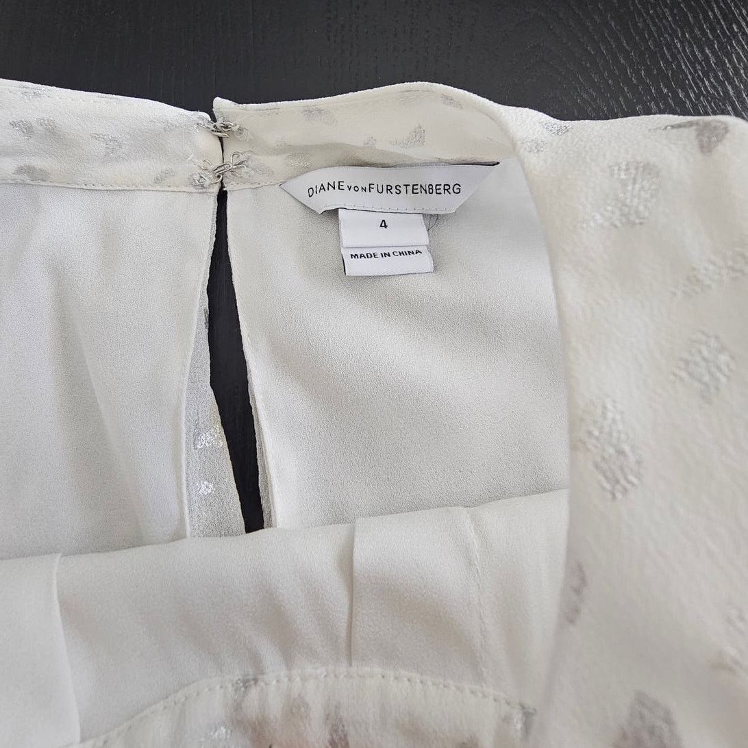 Diane von Furstenberg DVF Diane Von Furstenberg Parvay White/Metallic Silk Top 4 Size S / US 4 / IT 40 - 11 Thumbnail