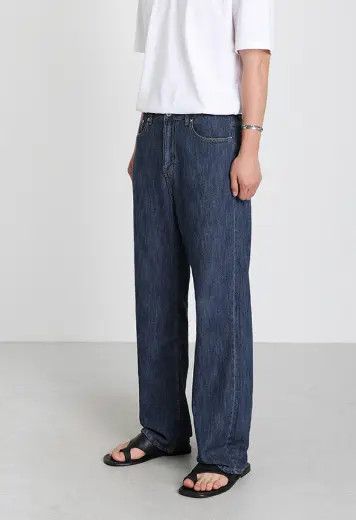 Japanese Brand Dark blue vintage men's loose straight casual jeans Size US 32 / EU 48 - 3 Thumbnail