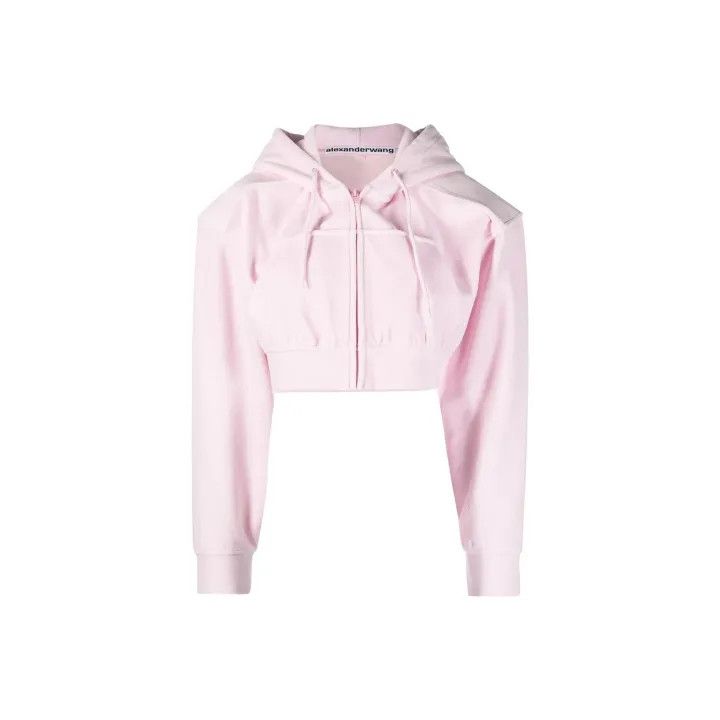 Alexander Wang Alexander Wang Pink Cropped Cotton Hoodie 0079 Size S / US 4 / IT 40 - 1 Thumbnail