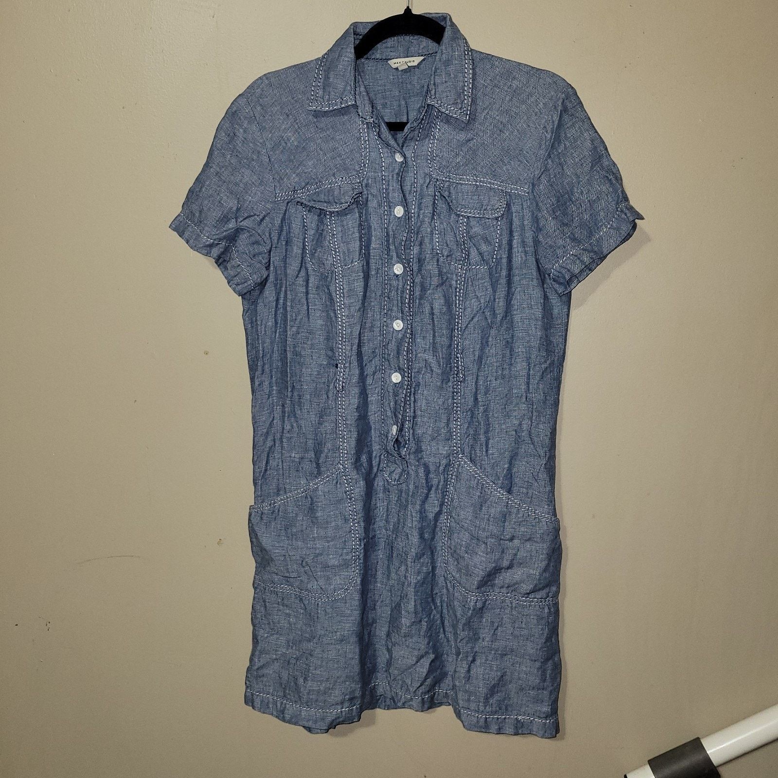 & Other Stories Max Studio Medium Blue Chambray Short Sleeve Dress Pockets Size M / US 6-8 / IT 42-44 - 1 Thumbnail