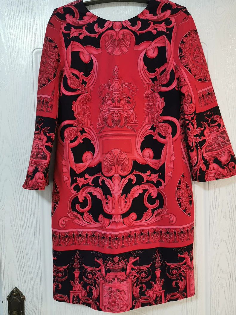 Versace Versace Printed V zero long sleeve slit straight dress Size L / US 10 / IT 46 - 2 Thumbnail