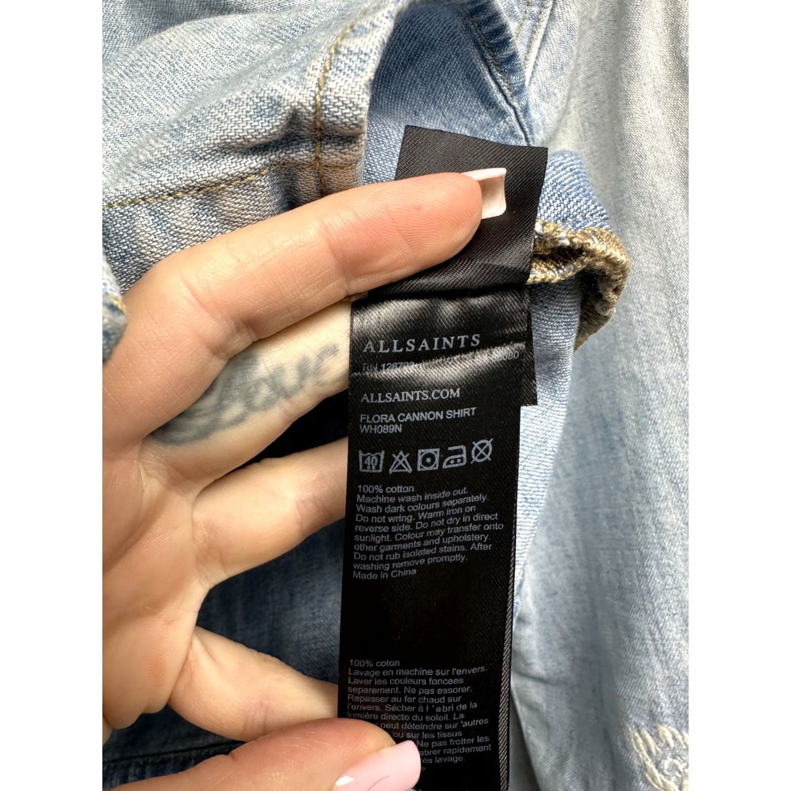 Allsaints Allsaints Denim Jacket Flora Cannon Shirt S Womens Blue Denim Jacket Long Sleeve Snap Closure Size S / US 4 / IT 40 - 5 Thumbnail