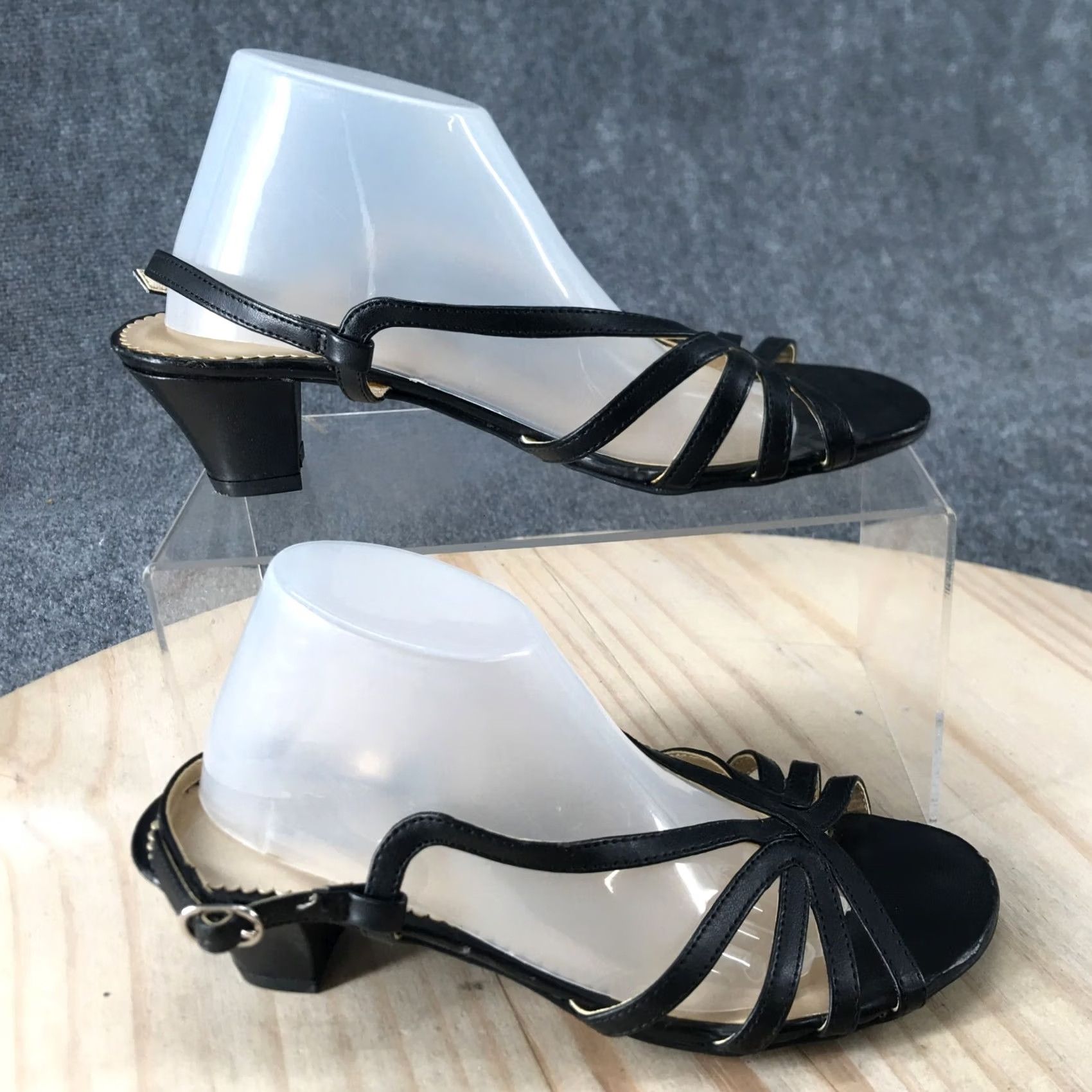 Basic Editions Basic Editions Sandals Rae Slingback Strappy Black Faux Leather 6 Wide Womens Size US 6 / IT 36 - 2 Thumbnail