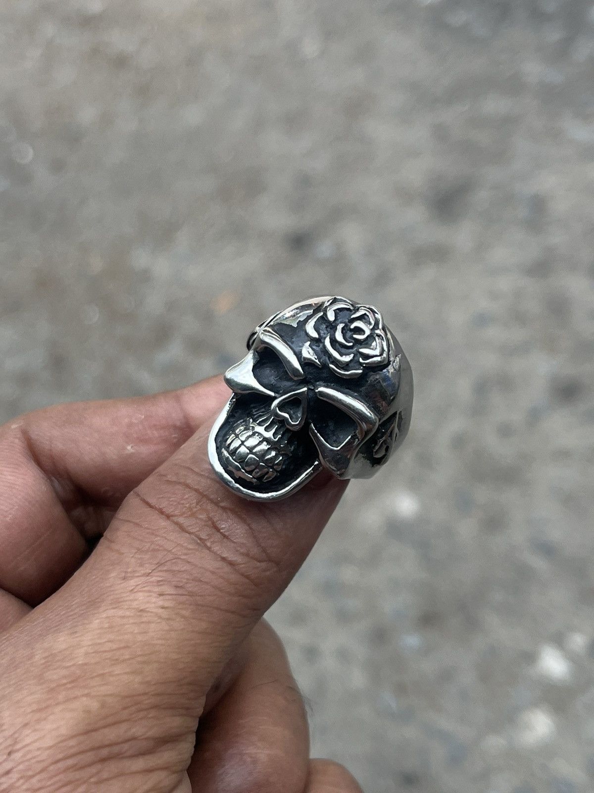 If Six Was Nine Hardcore Punk Skull Rose Ring Chrome Style Size ONE SIZE - 2 Thumbnail